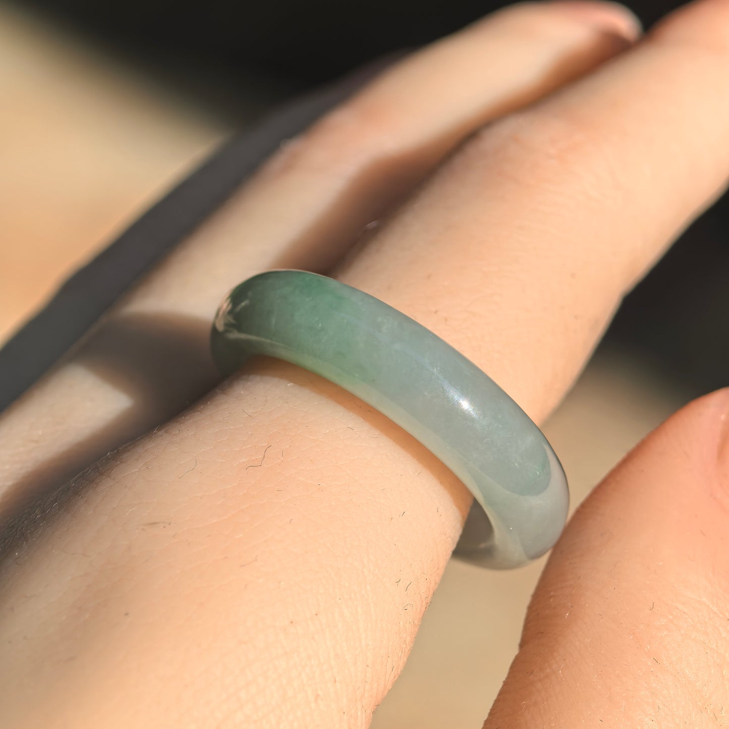 Natural Grade-A Icy Glutinous Light Green Jadeite Ring Band · Burmese Jade US10.75