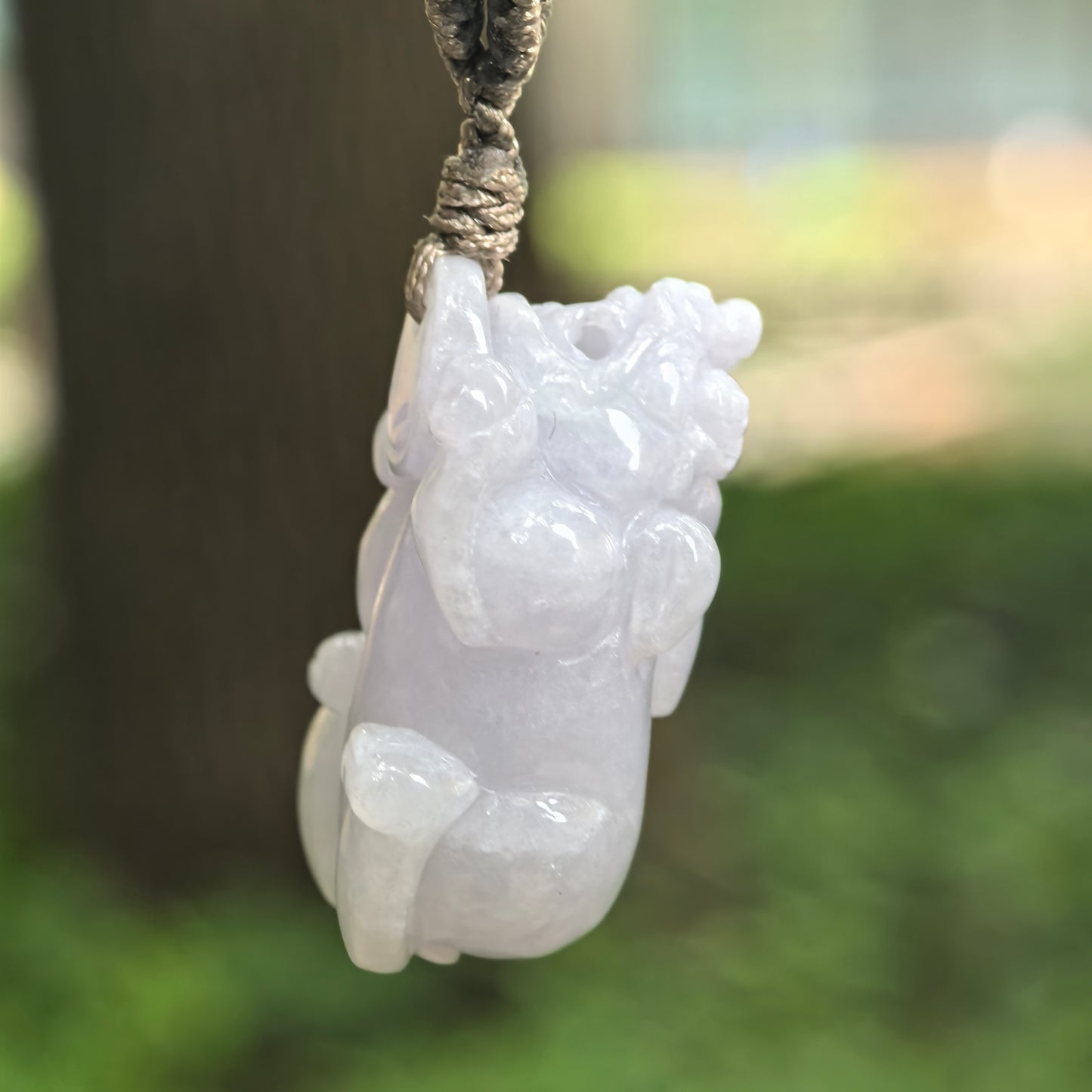 Natural Grade-A Glutinous Pale Lavender Pixiu Pendant · Burmese Jade