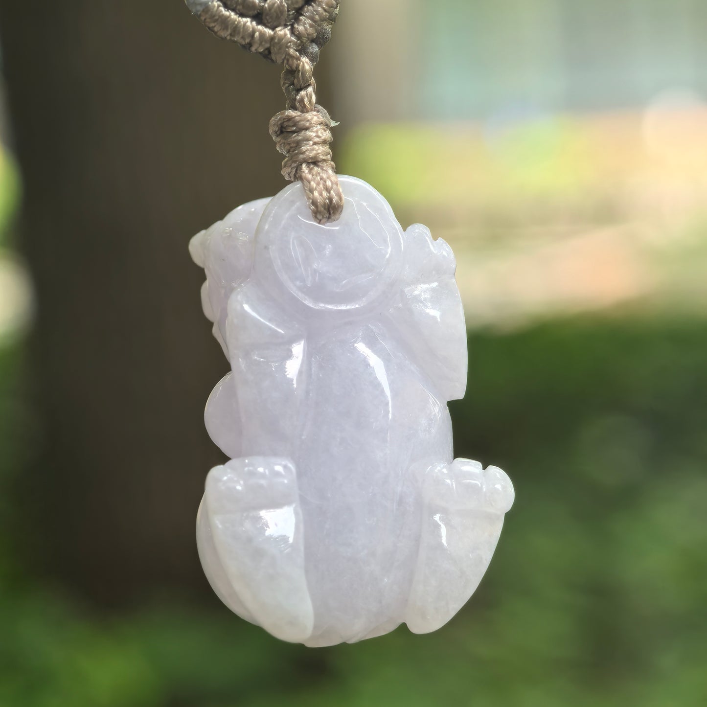Natural Grade-A Glutinous Pale Lavender Pixiu Pendant · Burmese Jade