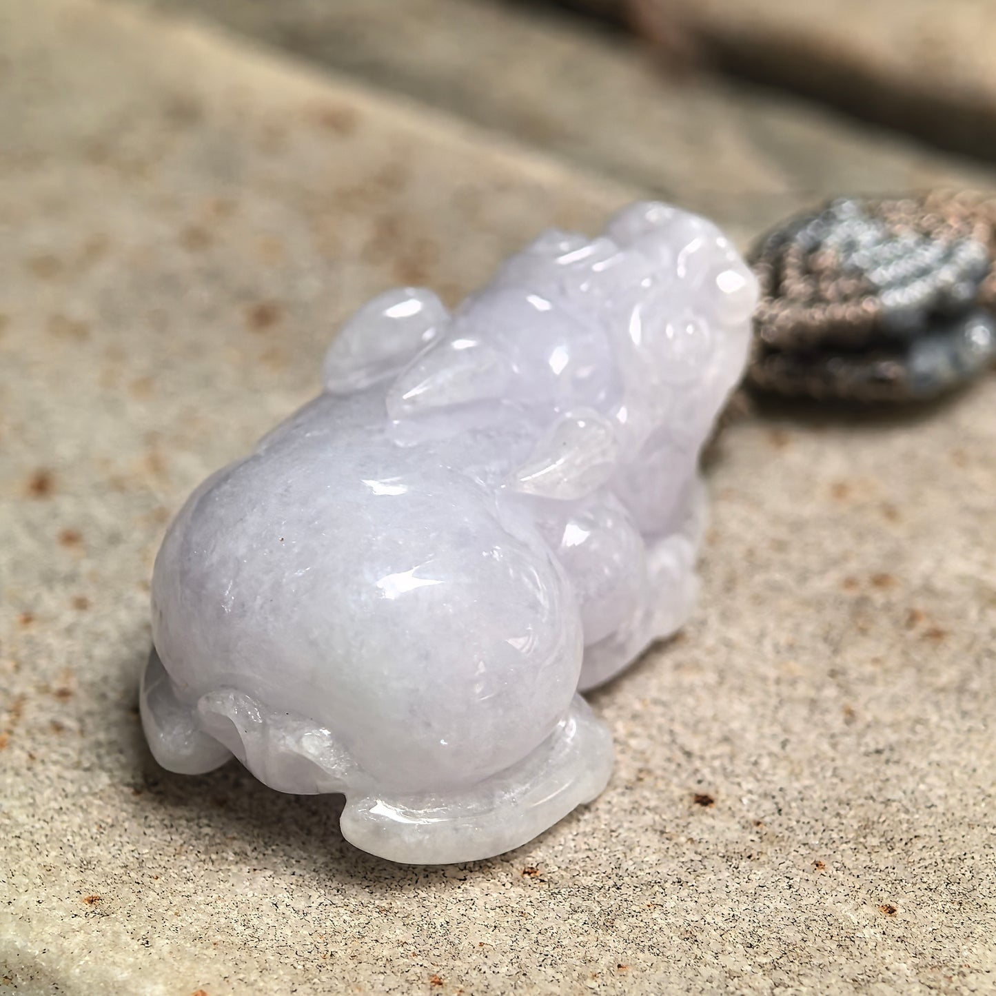 Natural Grade-A Glutinous Pale Lavender Pixiu Pendant · Burmese Jade