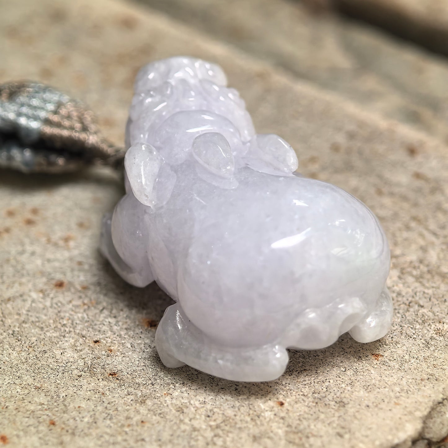 Natural Grade-A Glutinous Pale Lavender Pixiu Pendant · Burmese Jade