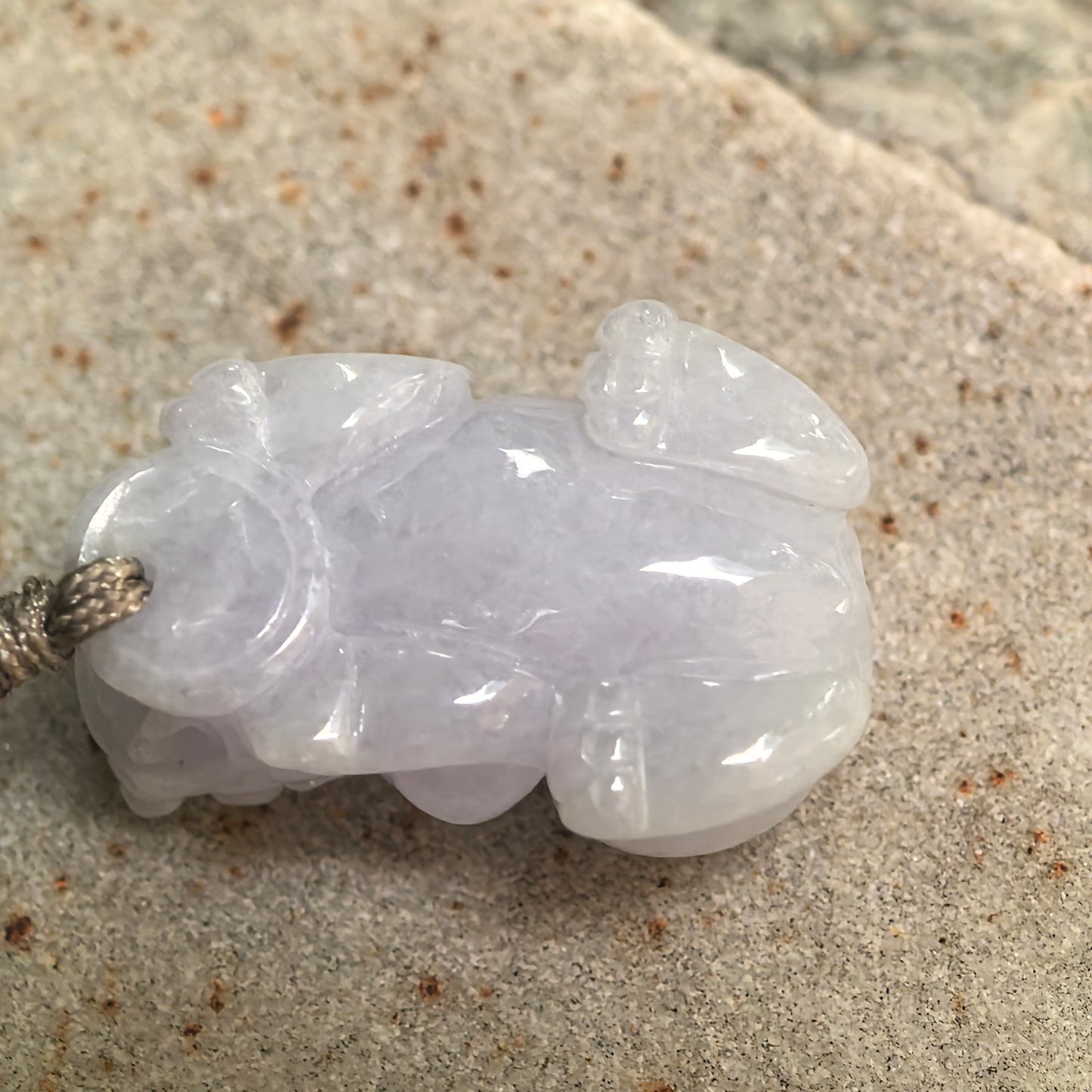 Natural Grade-A Glutinous Pale Lavender Pixiu Pendant · Burmese Jade