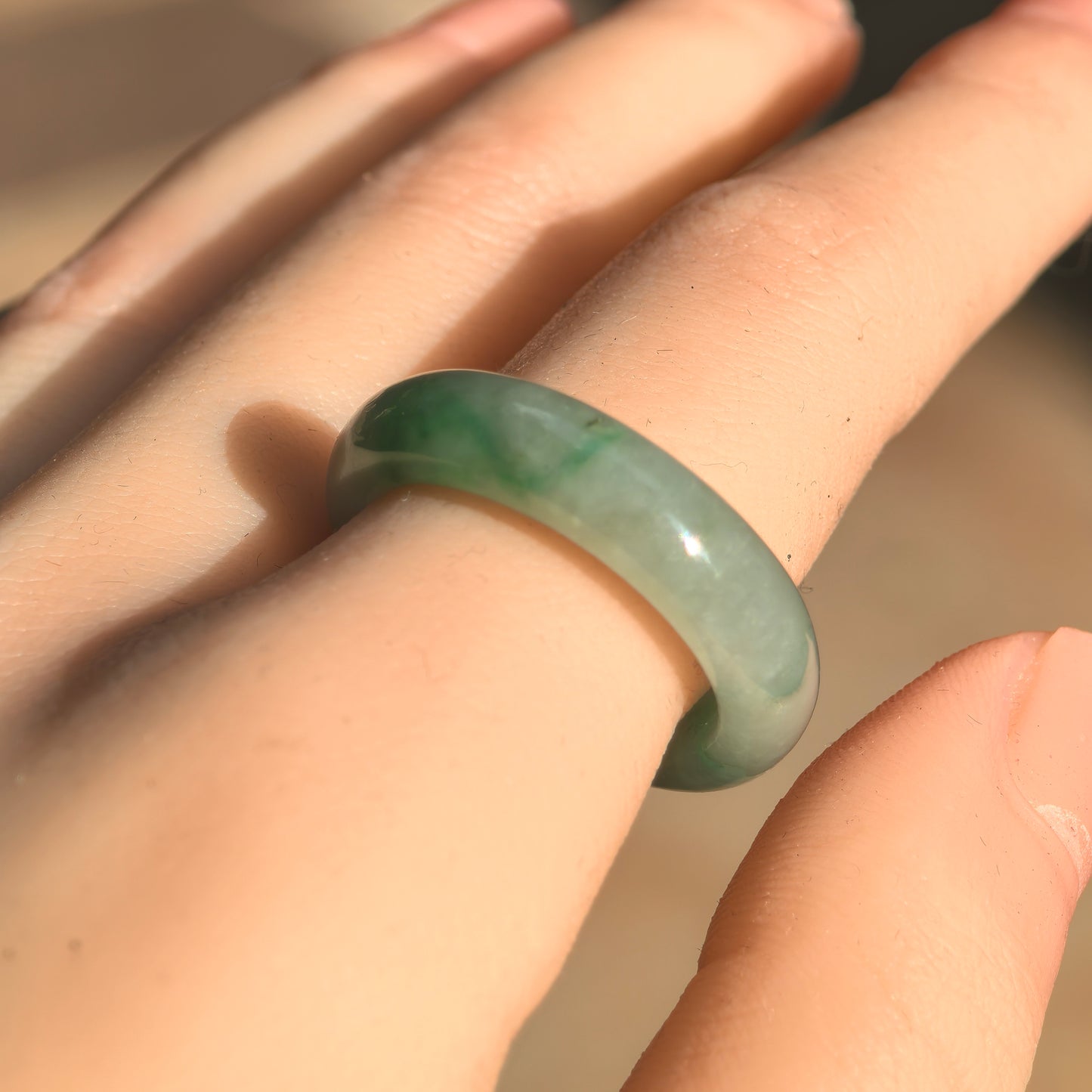 Natural Grade-A Icy Glutinous Light Green Round Jadeite Ring Band · Burmese Jade US9.5