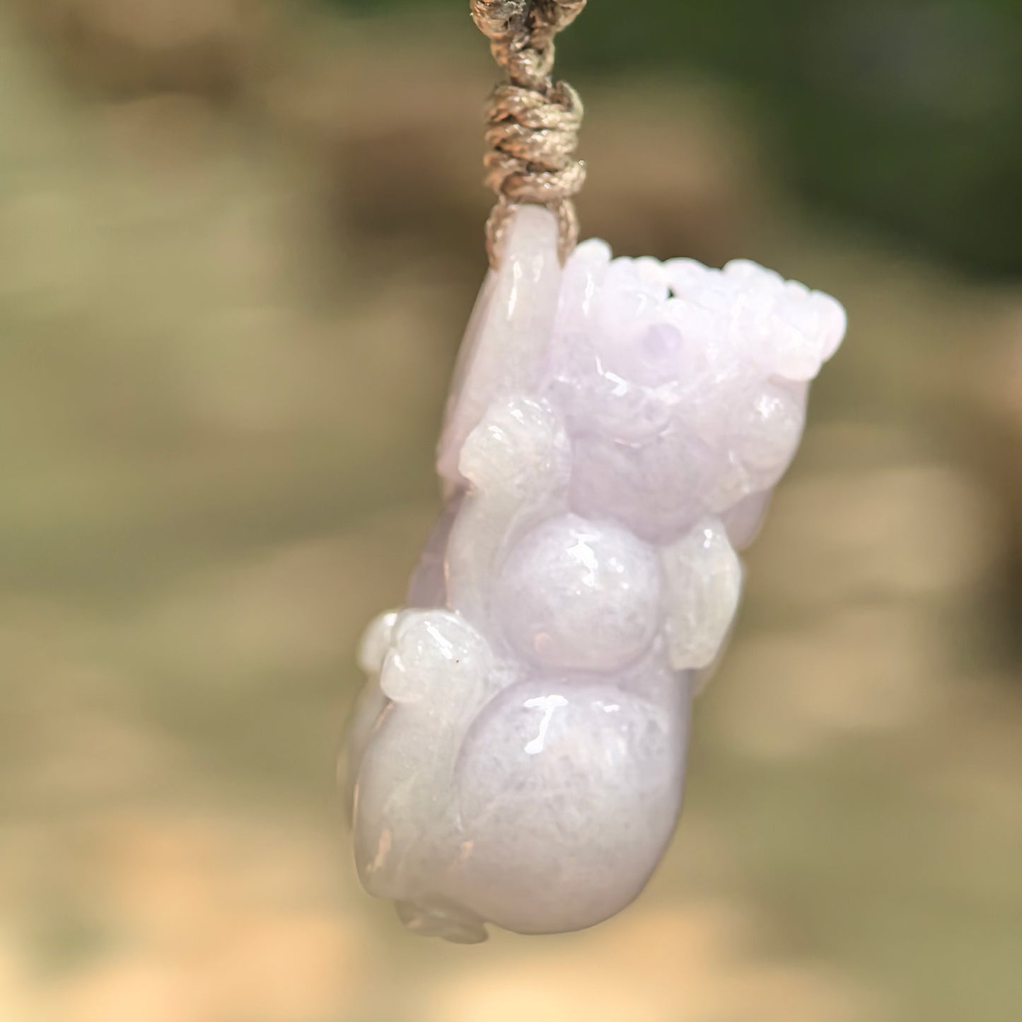 Natural Grade-A Glutinous Pale Lavender Pixiu Jadeite Pendant · Burmese Jade