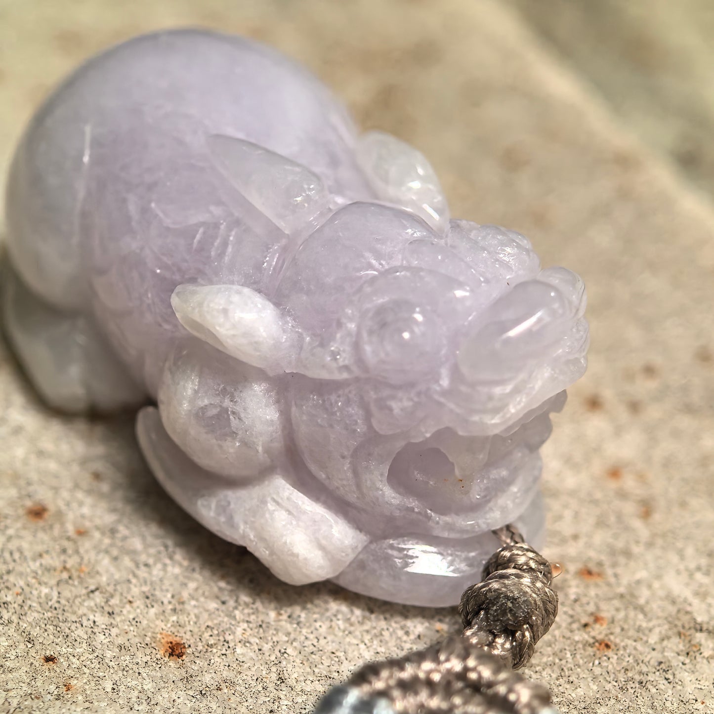 Natural Grade-A Glutinous Pale Lavender Pixiu Jadeite Pendant · Burmese Jade