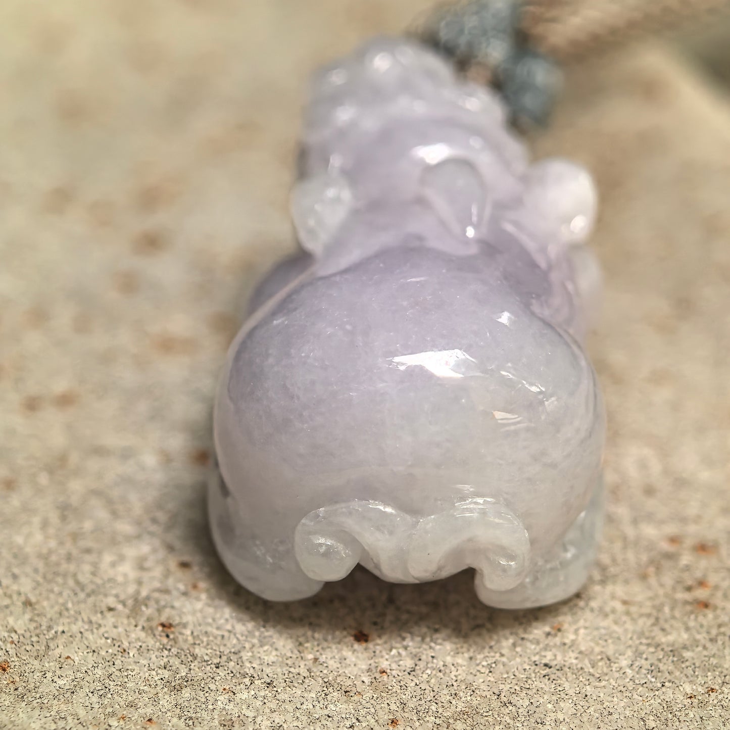 Natural Grade-A Glutinous Pale Lavender Pixiu Jadeite Pendant · Burmese Jade