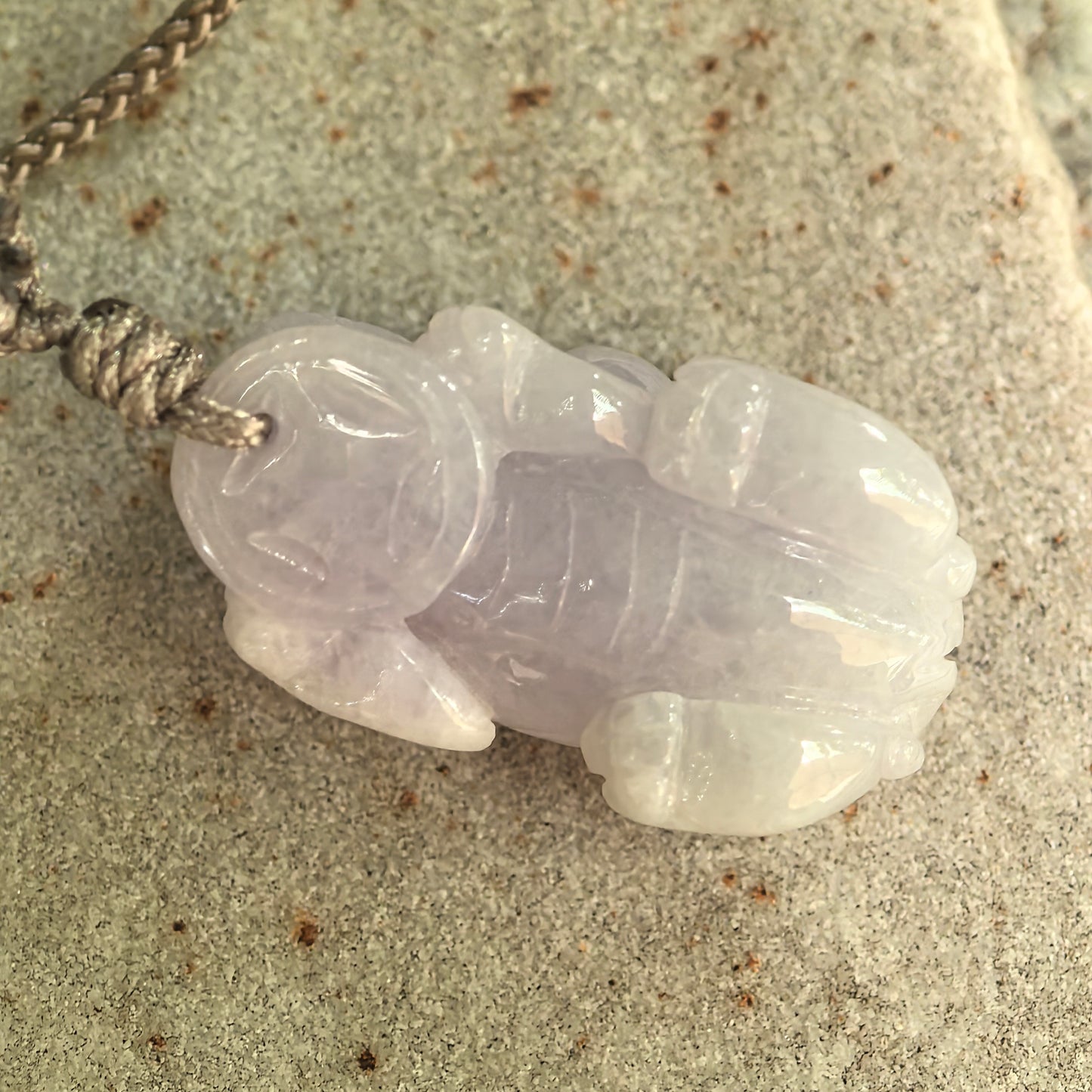 Natural Grade-A Glutinous Pale Lavender Pixiu Jadeite Pendant · Burmese Jade