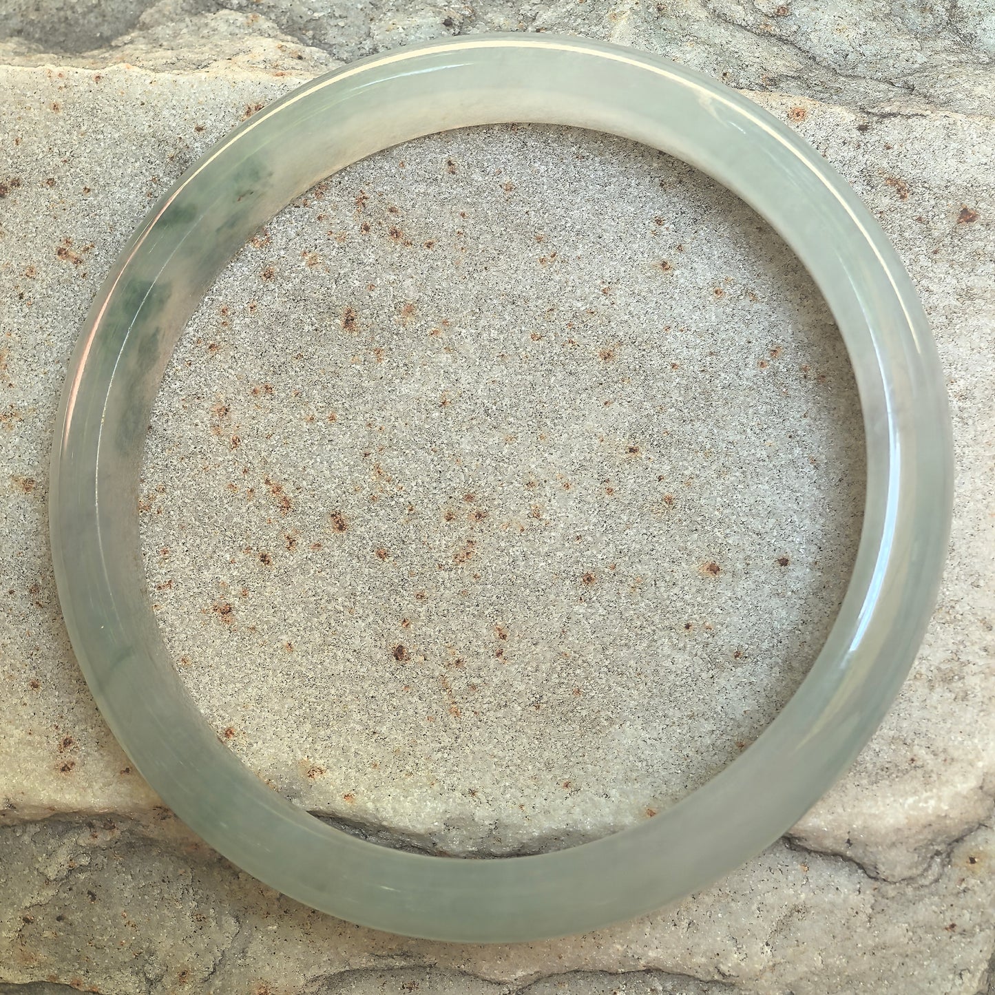 Natural Grade-A Icy Glutinous Light Green Floating Green D-Shape Jadeite Bangle · Burmese Jade 54mm
