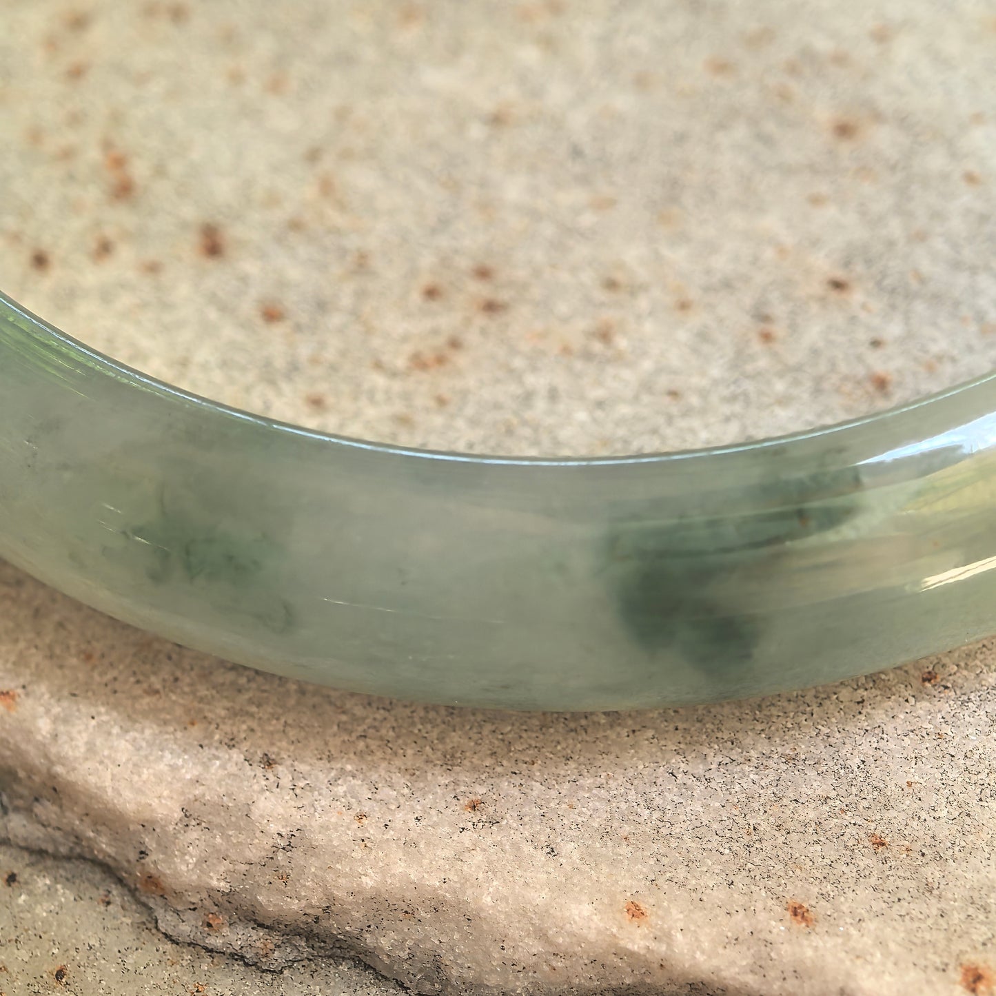 Natural Grade-A Icy Glutinous Light Green Floating Green D-Shape Jadeite Bangle · Burmese Jade 54mm