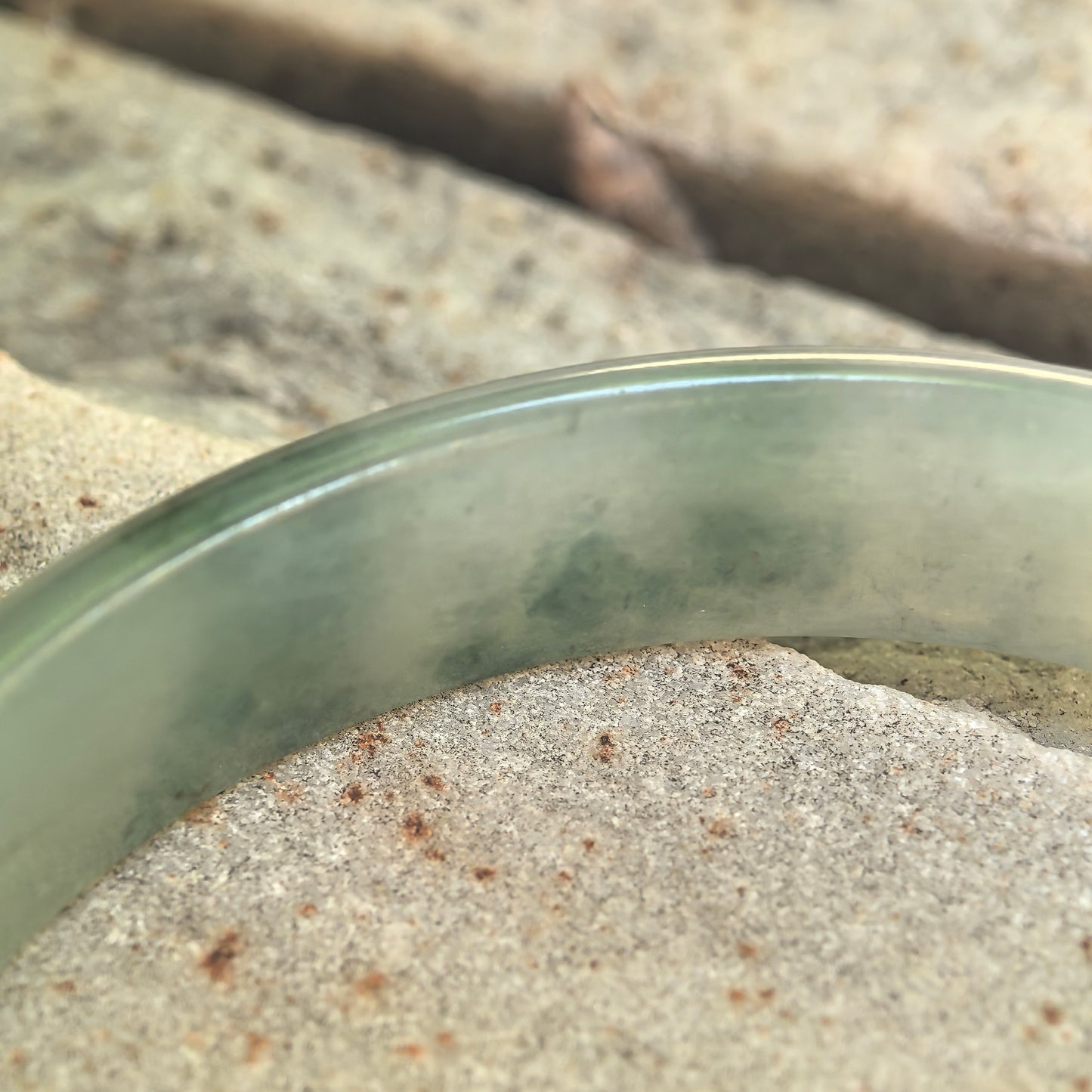 Natural Grade-A Icy Glutinous Light Green Floating Green D-Shape Jadeite Bangle · Burmese Jade 54mm