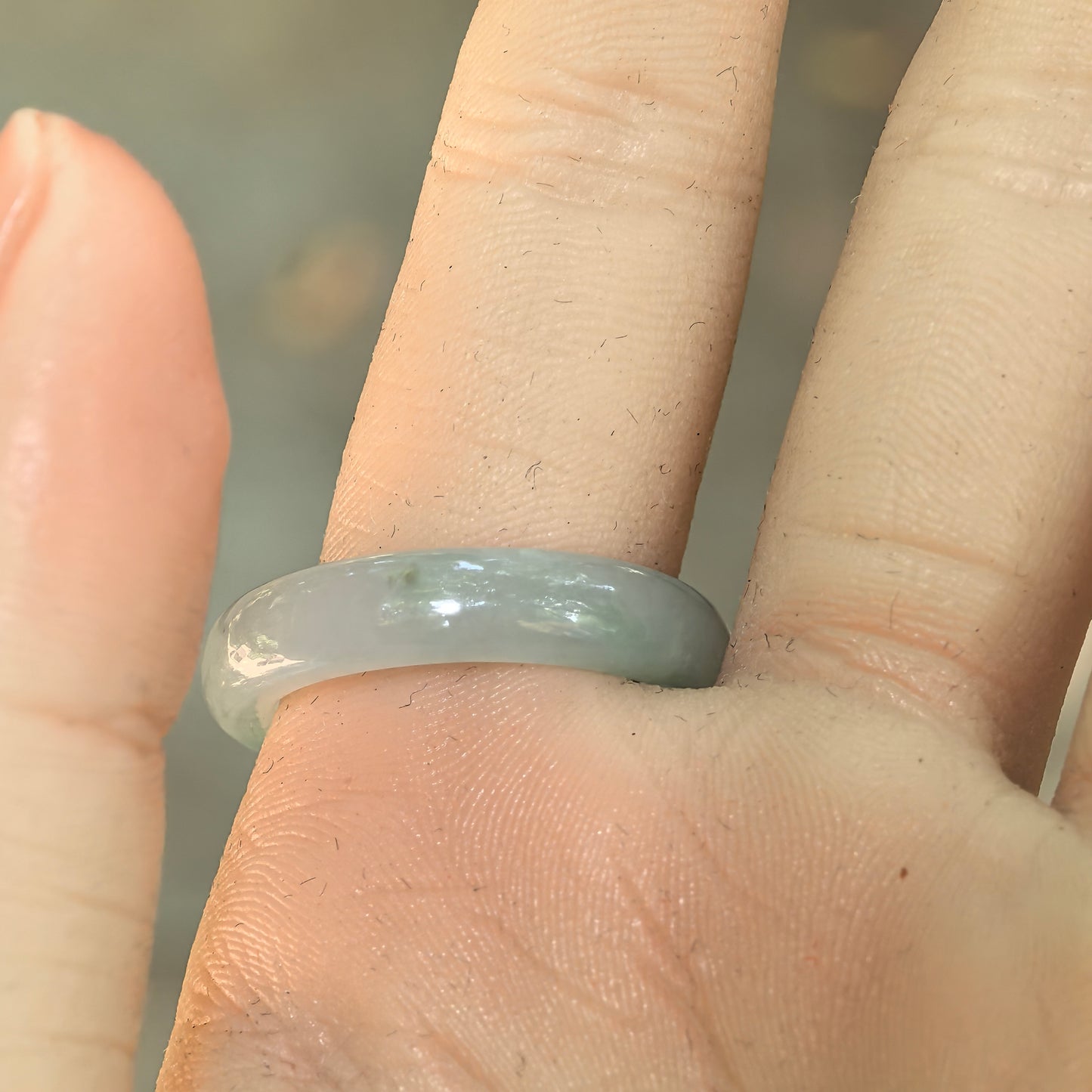 Natural Grade-A Icy Glutinous Light Green Round Jadeite Ring Band · Burmese Jade US9.5
