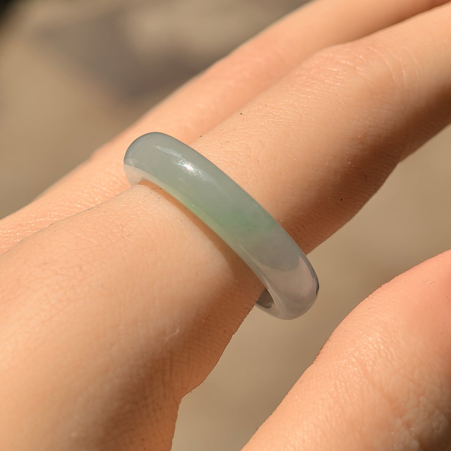 Natural Grade-A Icy Glutinous Light Green Round Jadeite Ring Band · Burmese Jade US9.5