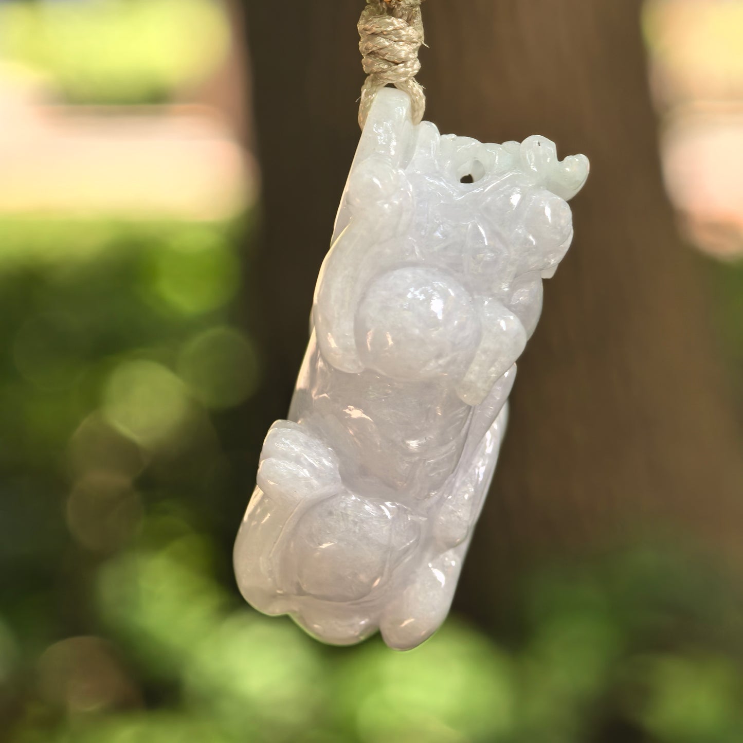 Natural Grade-A Glutinous Pale Lavender Pixiu Jadeite Pendant · Burmese Jade