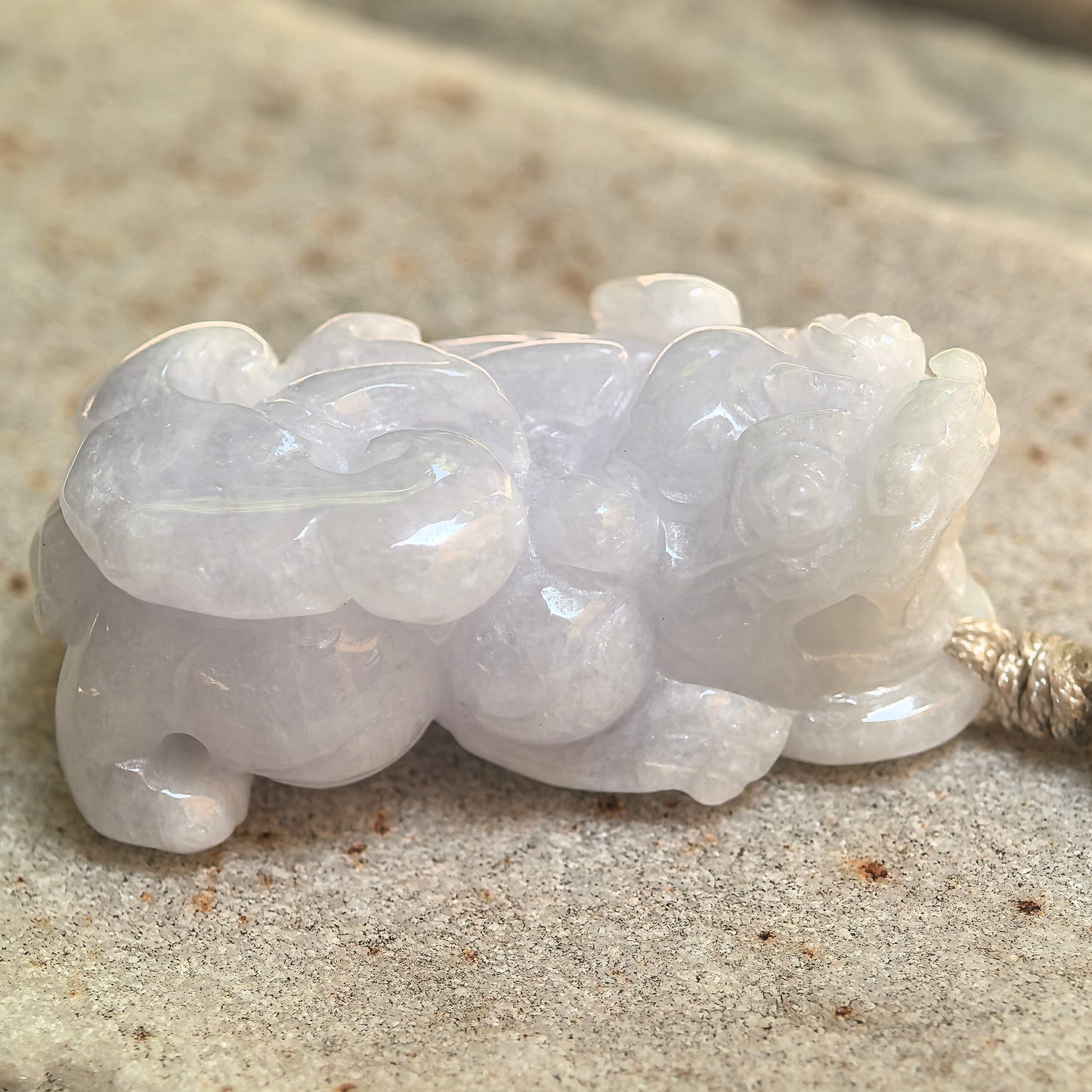 Natural Grade-A Glutinous Pale Lavender Pixiu Jadeite Pendant · Burmese Jade