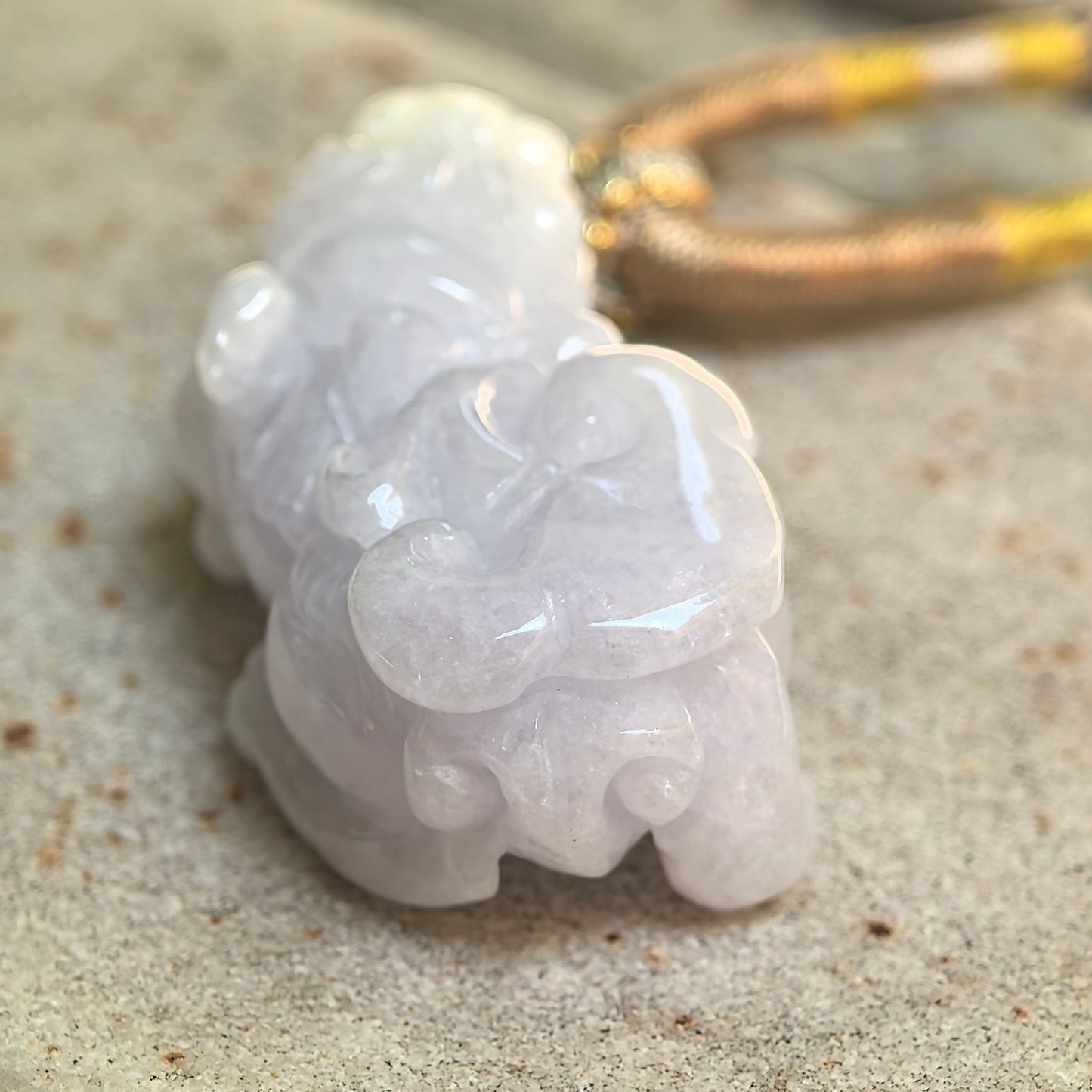 Natural Grade-A Glutinous Pale Lavender Pixiu Jadeite Pendant · Burmese Jade