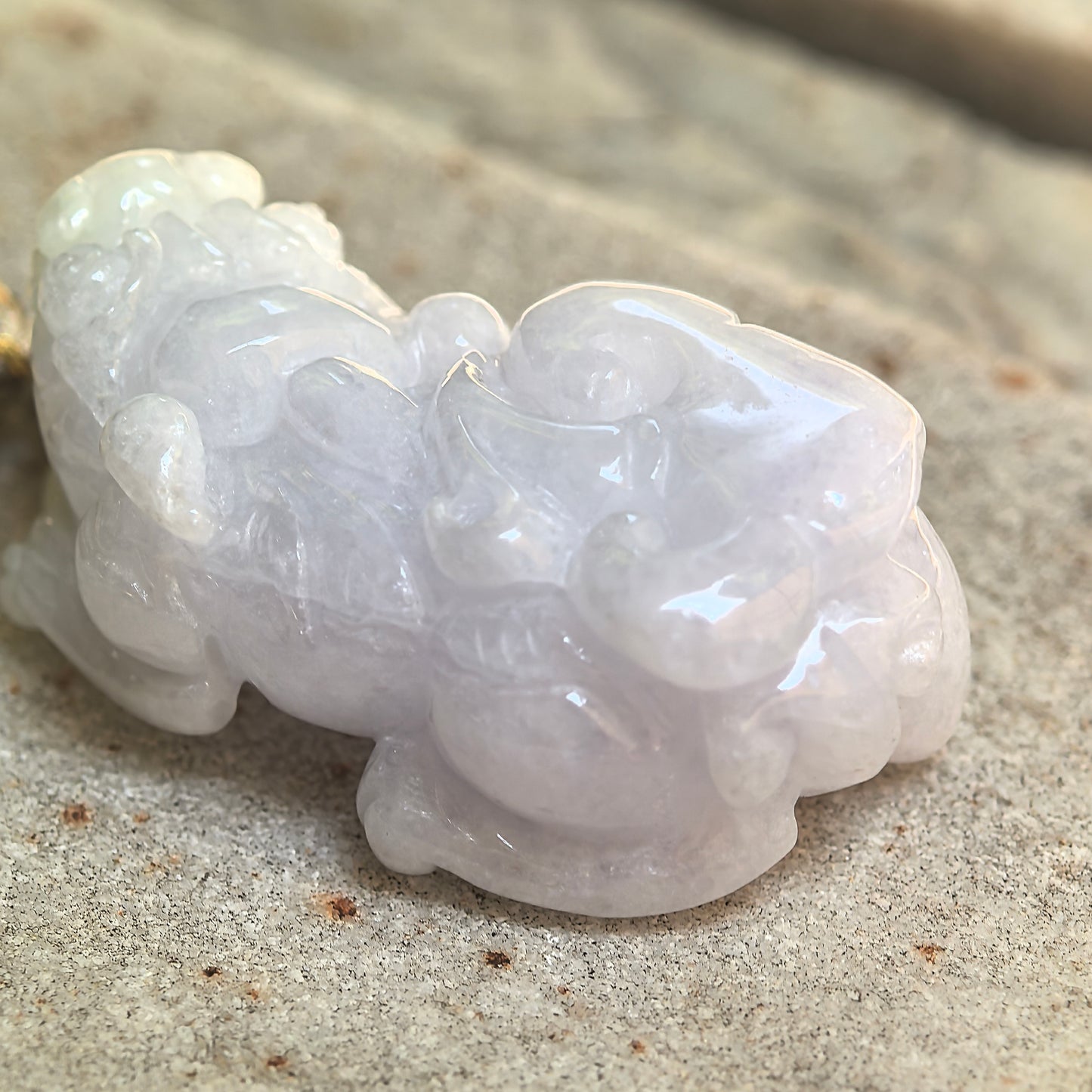 Natural Grade-A Glutinous Pale Lavender Pixiu Jadeite Pendant · Burmese Jade