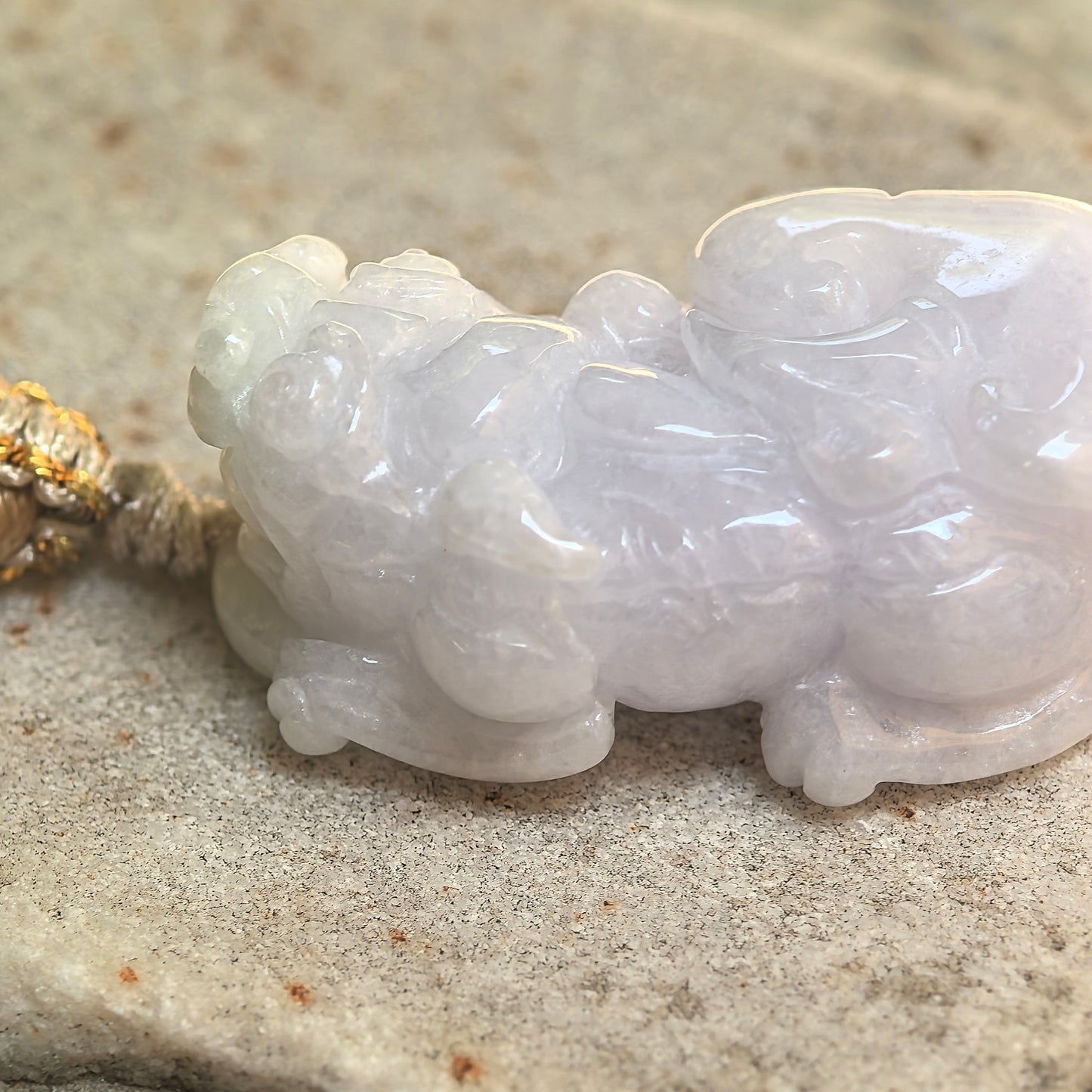 Natural Grade-A Glutinous Pale Lavender Pixiu Jadeite Pendant · Burmese Jade