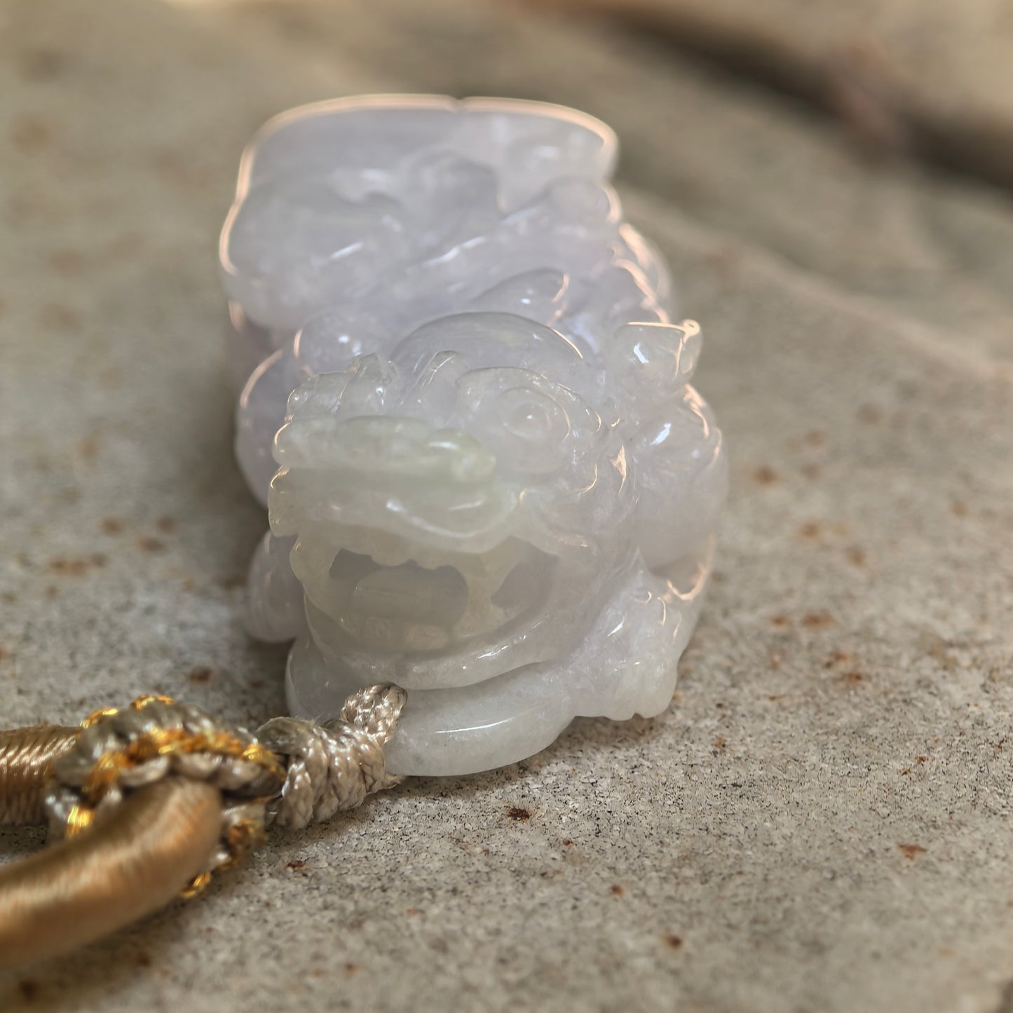 Natural Grade-A Glutinous Pale Lavender Pixiu Jadeite Pendant · Burmese Jade