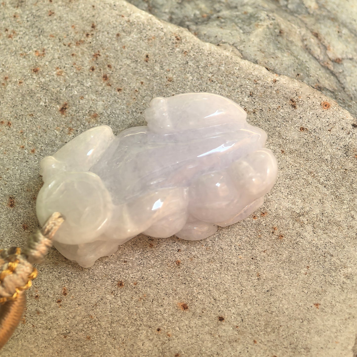 Natural Grade-A Glutinous Pale Lavender Pixiu Jadeite Pendant · Burmese Jade