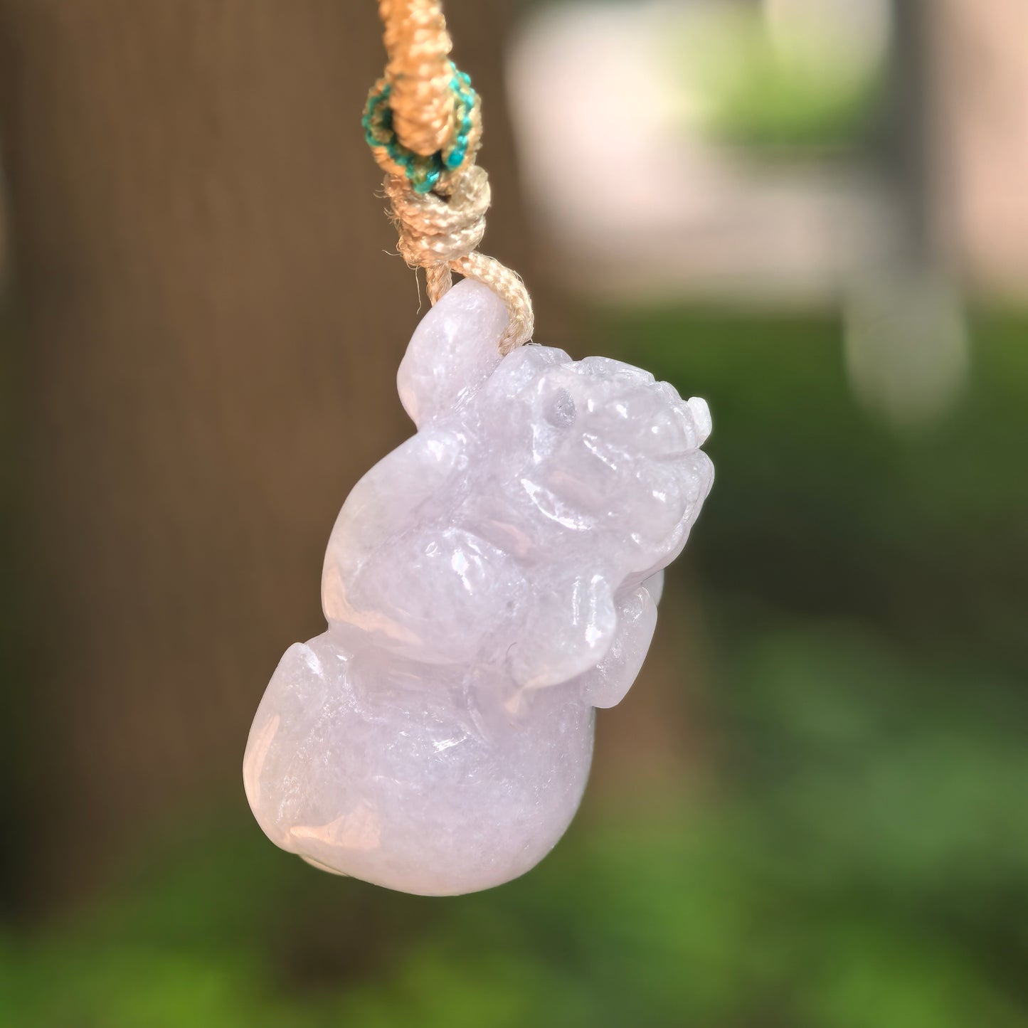 Natural Grade-A Glutinous Pale Lavender Pixiu Jadeite Pendant · Burmese Jade
