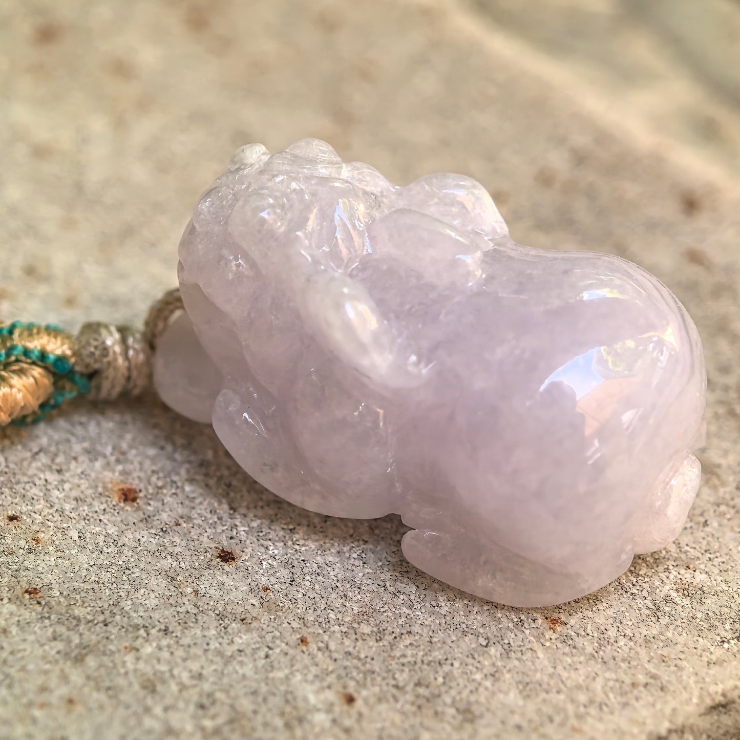 Natural Grade-A Glutinous Pale Lavender Pixiu Jadeite Pendant · Burmese Jade