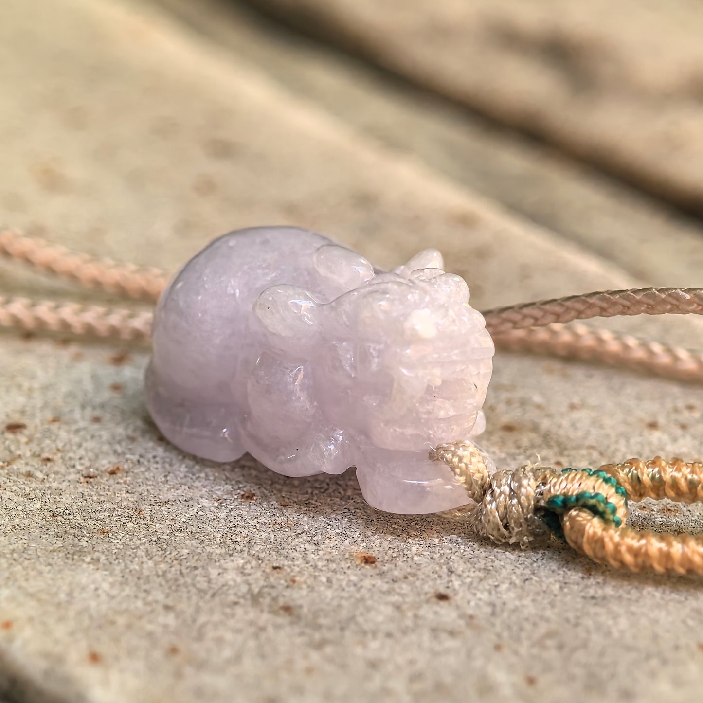 Natural Grade-A Glutinous Pale Lavender Pixiu Jadeite Pendant · Burmese Jade