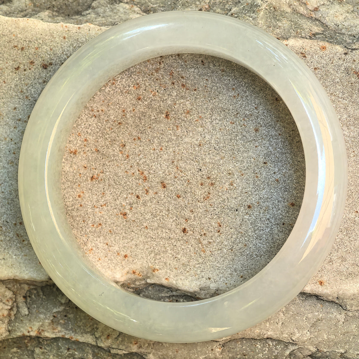 Icy Glutinous White D-Shape Jadeite Bangle – 53mm
