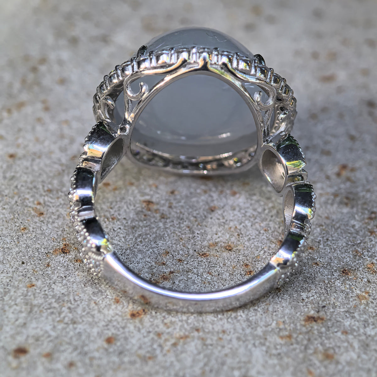 Icy Glutinous Light Blue Cabochon Jadeite Ring – US7.25