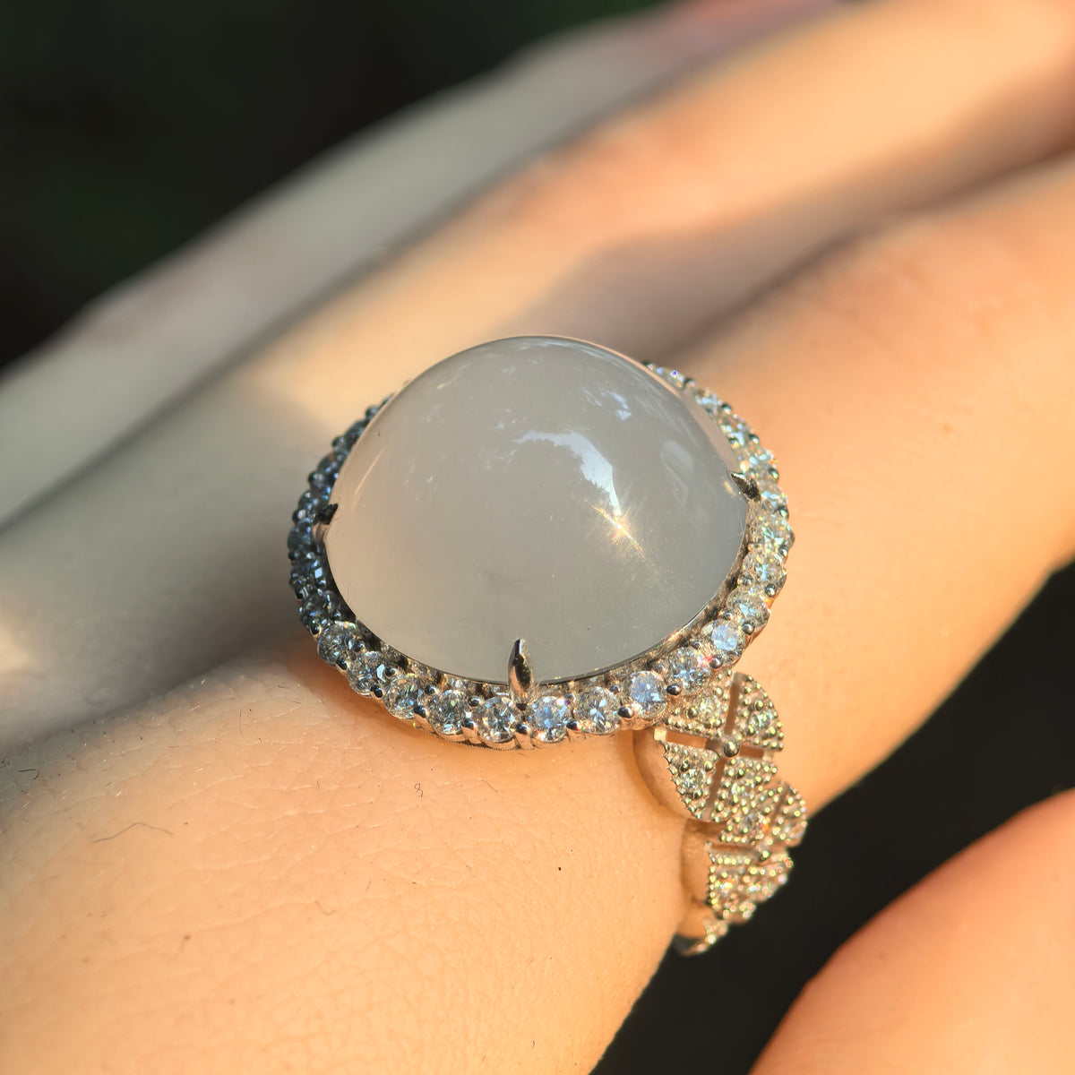 Icy Glutinous Light Blue Cabochon Jadeite Ring – US7.25