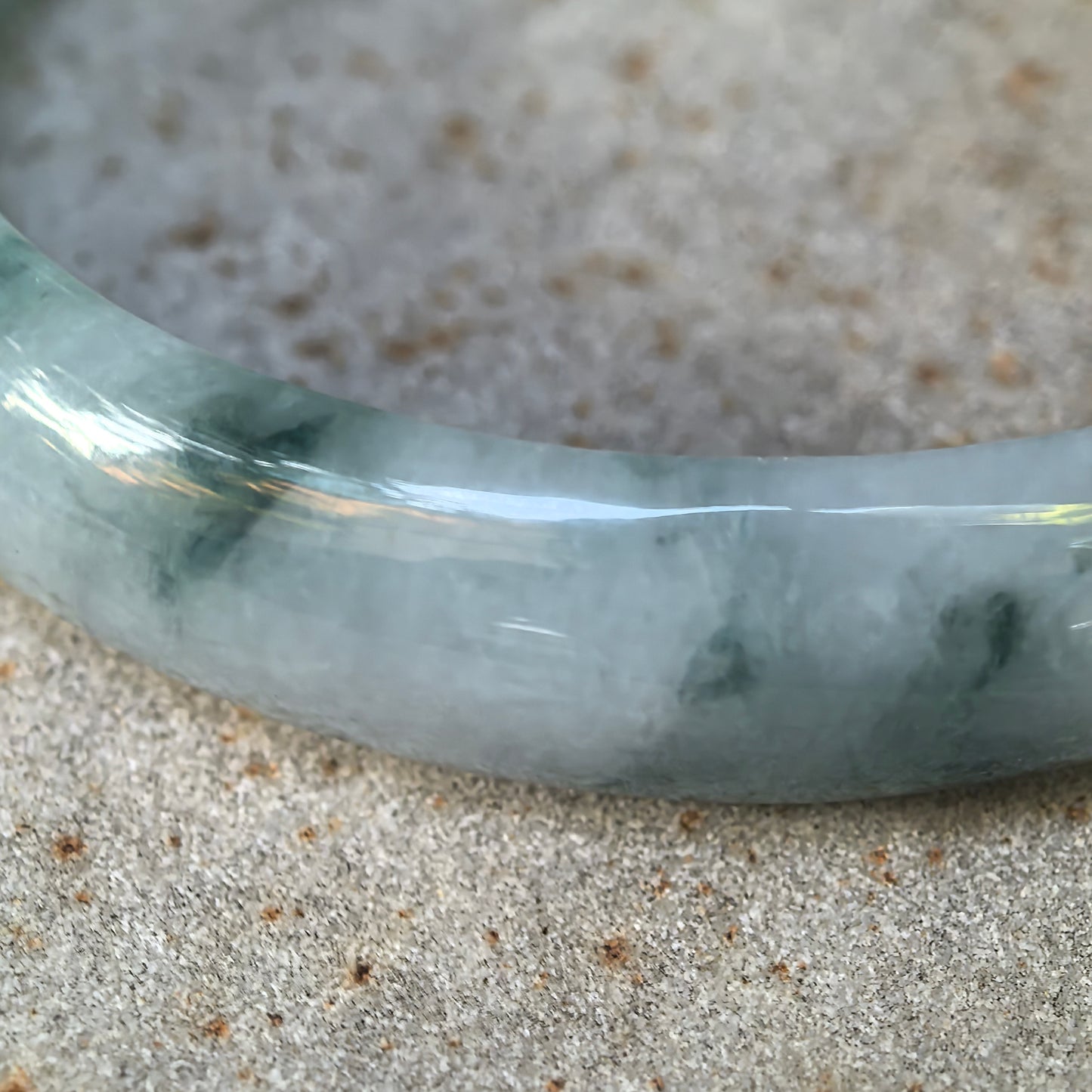 Natural Grade-A Glutinous Green Floating Flower Carved Oval Jadeite Bangle · Burmese Jade 50mm