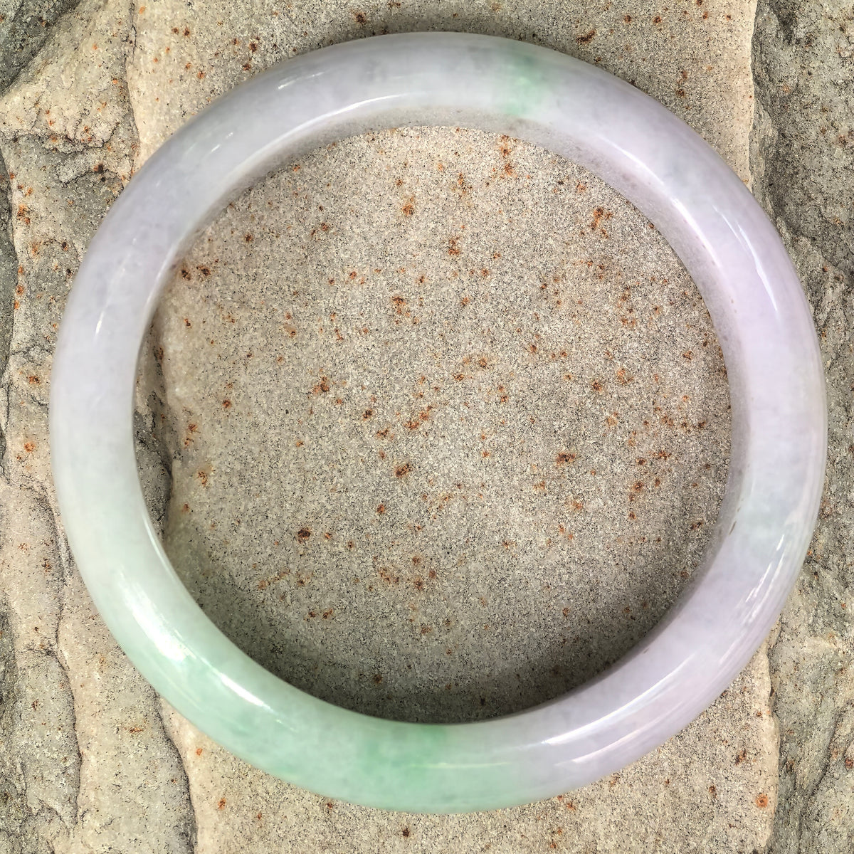 Glutinous Lavender-Green D-Shape Jadeite Bangle – 54mm