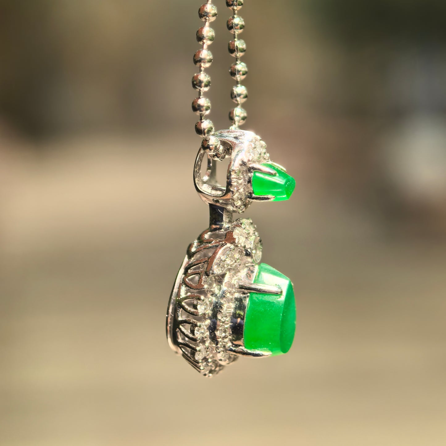 Natural Grade-A Icy Imperial Green Teardrop Jadeite Pendant · Burmese Jade