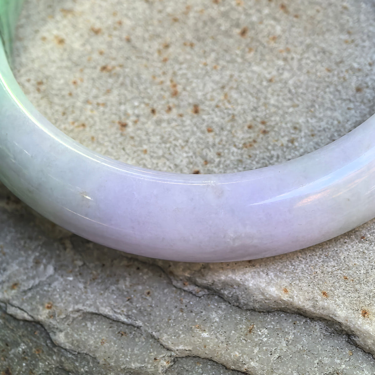 Glutinous Lavender Green D-Shape Jadeite Bangle – 60mm