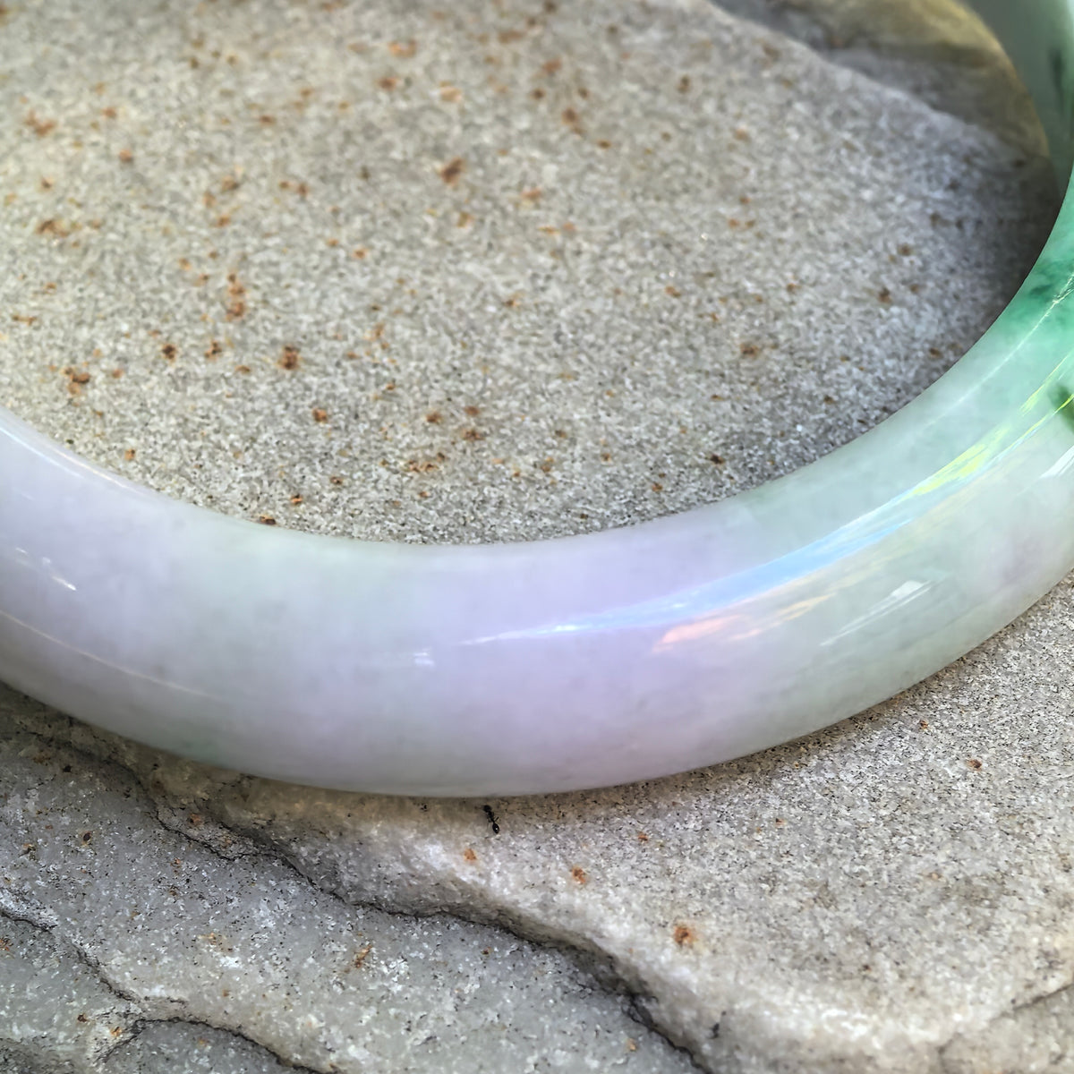Glutinous Lavender Green D-Shape Jadeite Bangle – 60mm