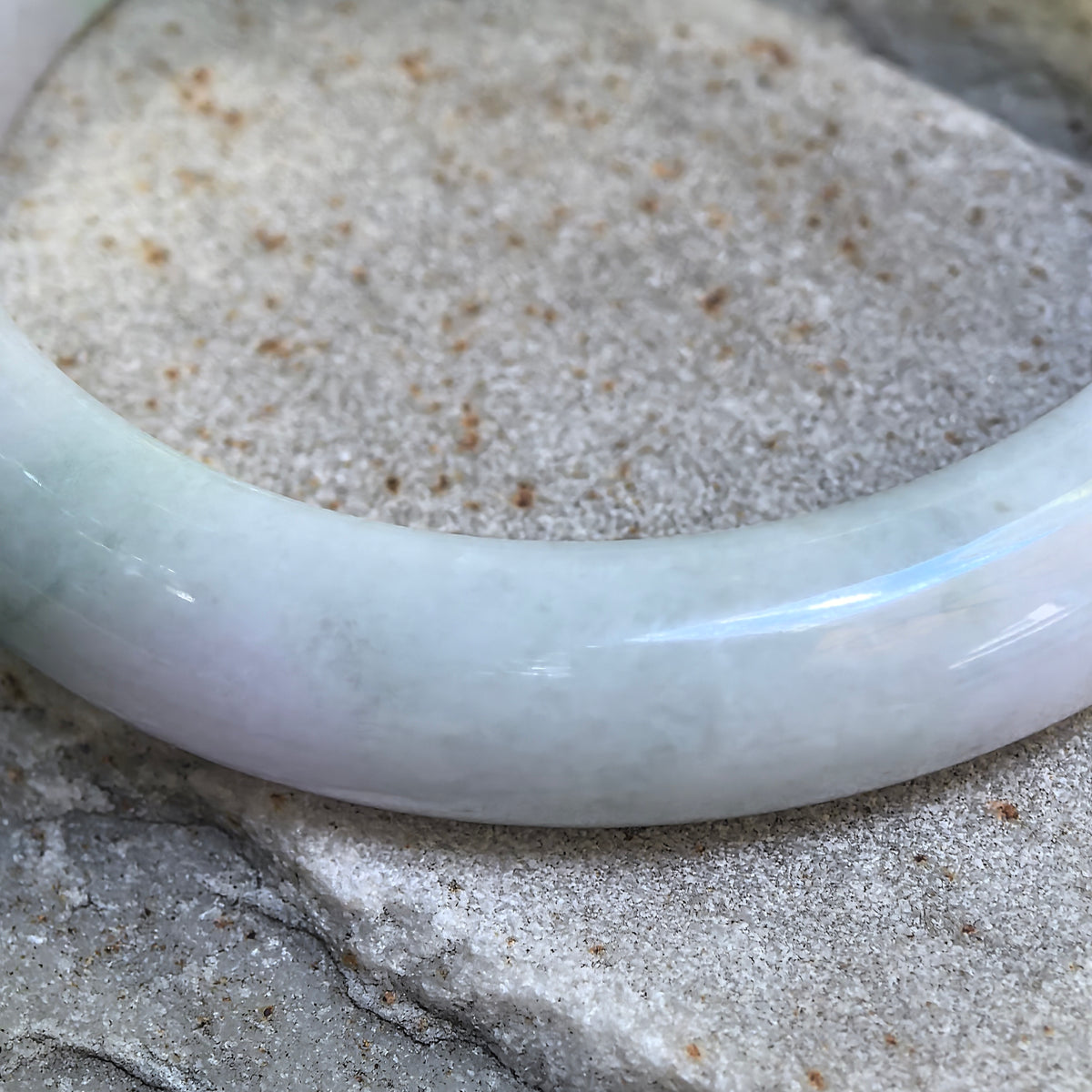 Glutinous Lavender Green D-Shape Jadeite Bangle – 60mm