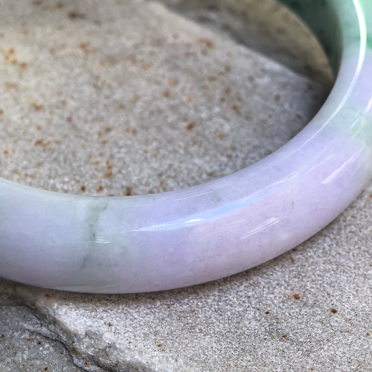 Glutinous Lavender Green D-Shape Jadeite Bangle – 60mm