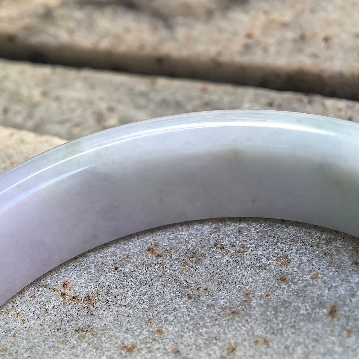 Glutinous Lavender Green D-Shape Jadeite Bangle – 60mm