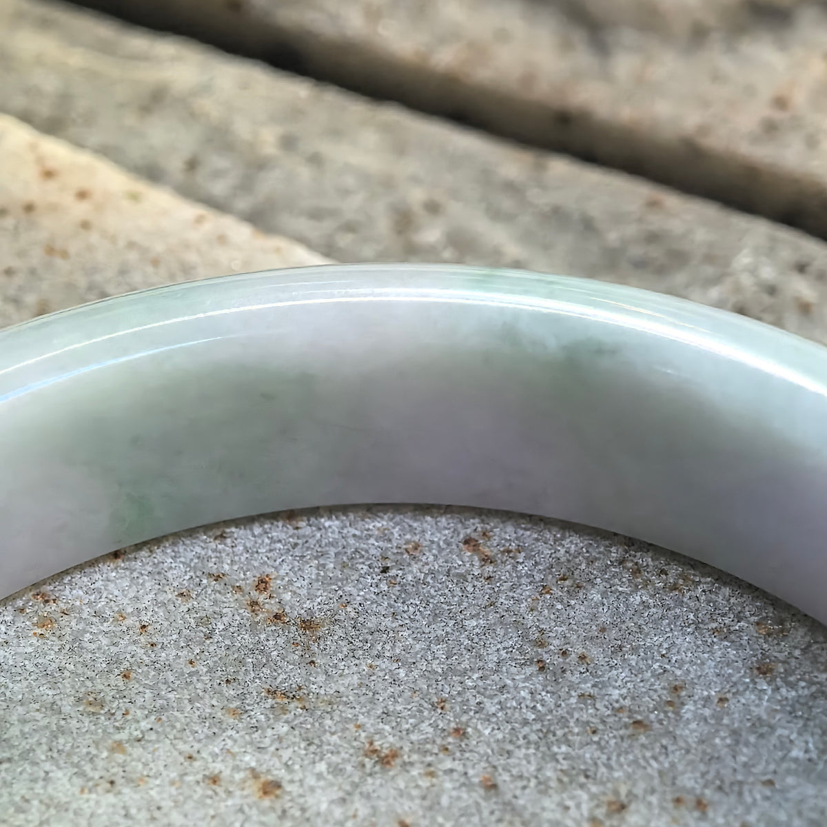 Glutinous Lavender Green D-Shape Jadeite Bangle – 60mm