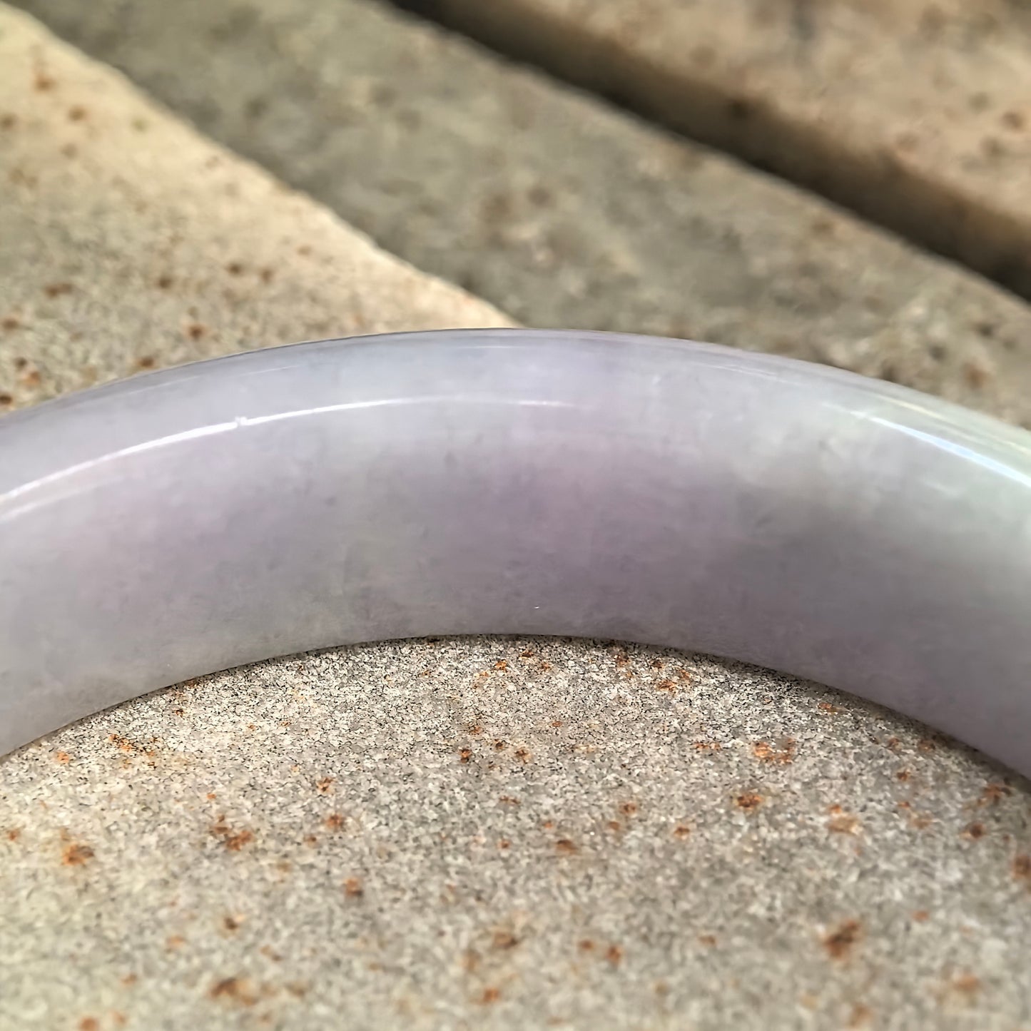 Glutinous Pale Lavender Floating Flower D-Shape Jadeite Bangle – 55mm