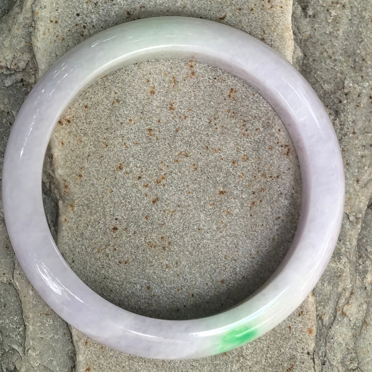 Glutinous Pale Lavender with Bright Green D-Shape Jadeite Bangle – 57mm