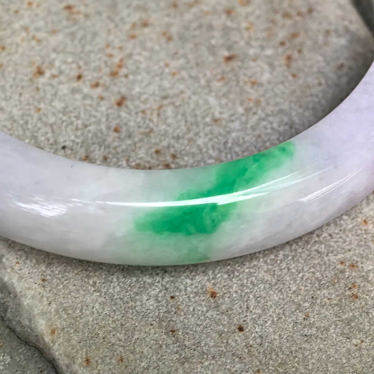 Glutinous Pale Lavender with Bright Green D-Shape Jadeite Bangle – 57mm
