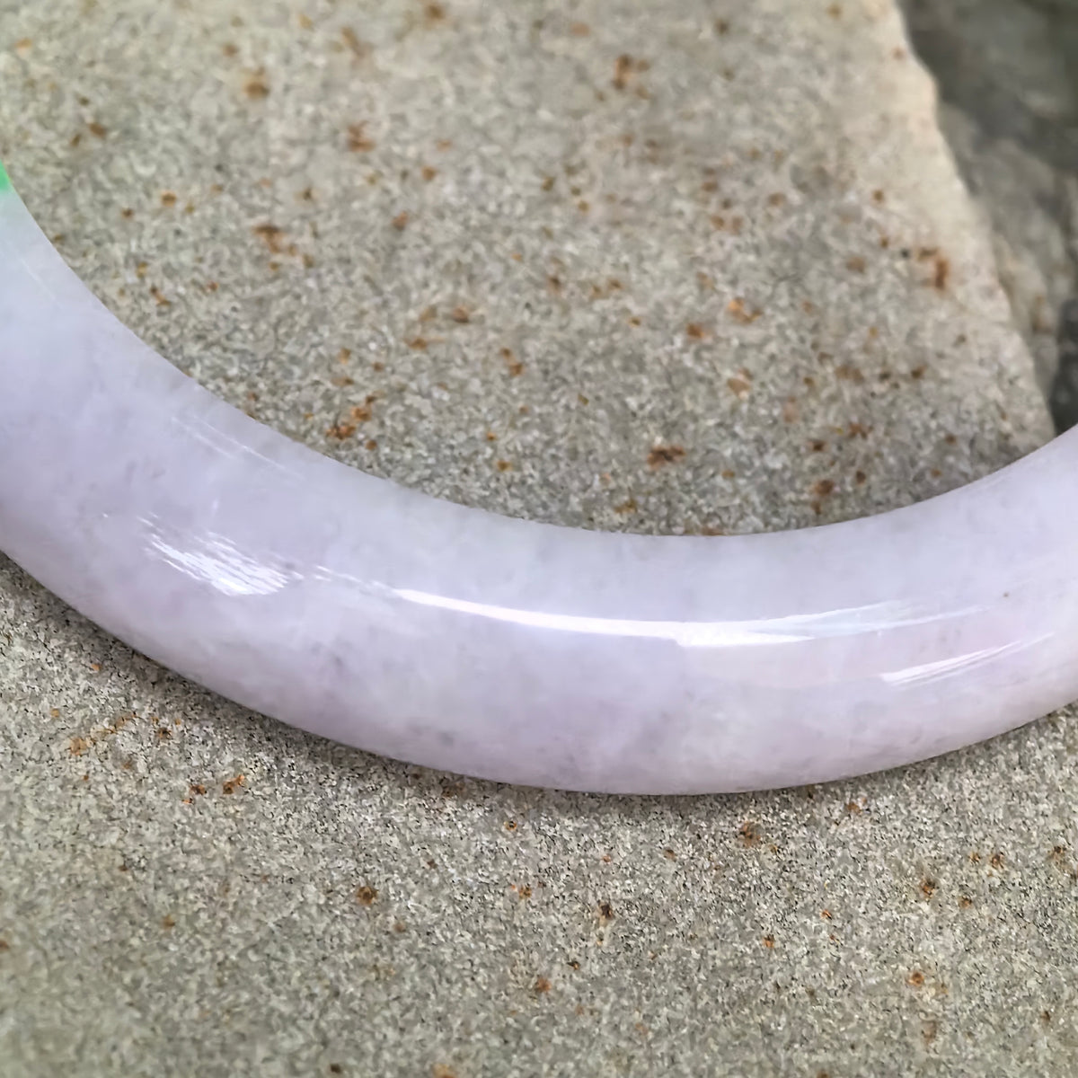 Glutinous Pale Lavender with Bright Green D-Shape Jadeite Bangle – 57mm