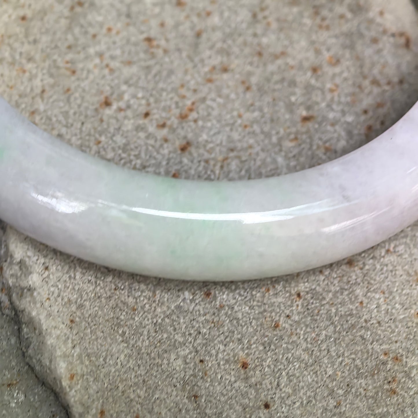 Glutinous Pale Lavender with Bright Green D-Shape Jadeite Bangle – 57mm
