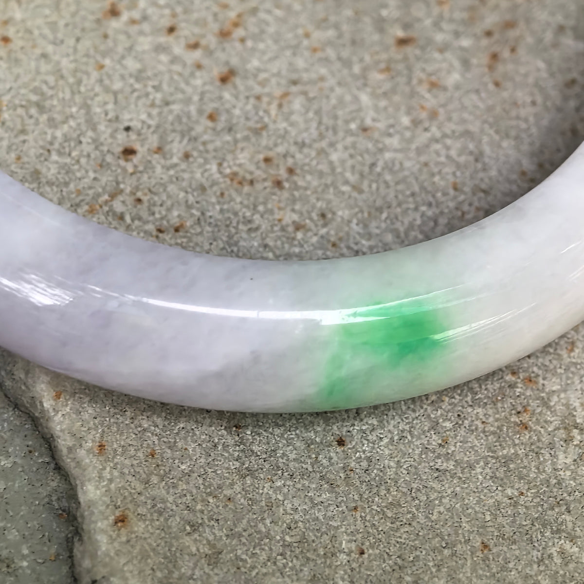 Glutinous Pale Lavender with Bright Green D-Shape Jadeite Bangle – 57mm