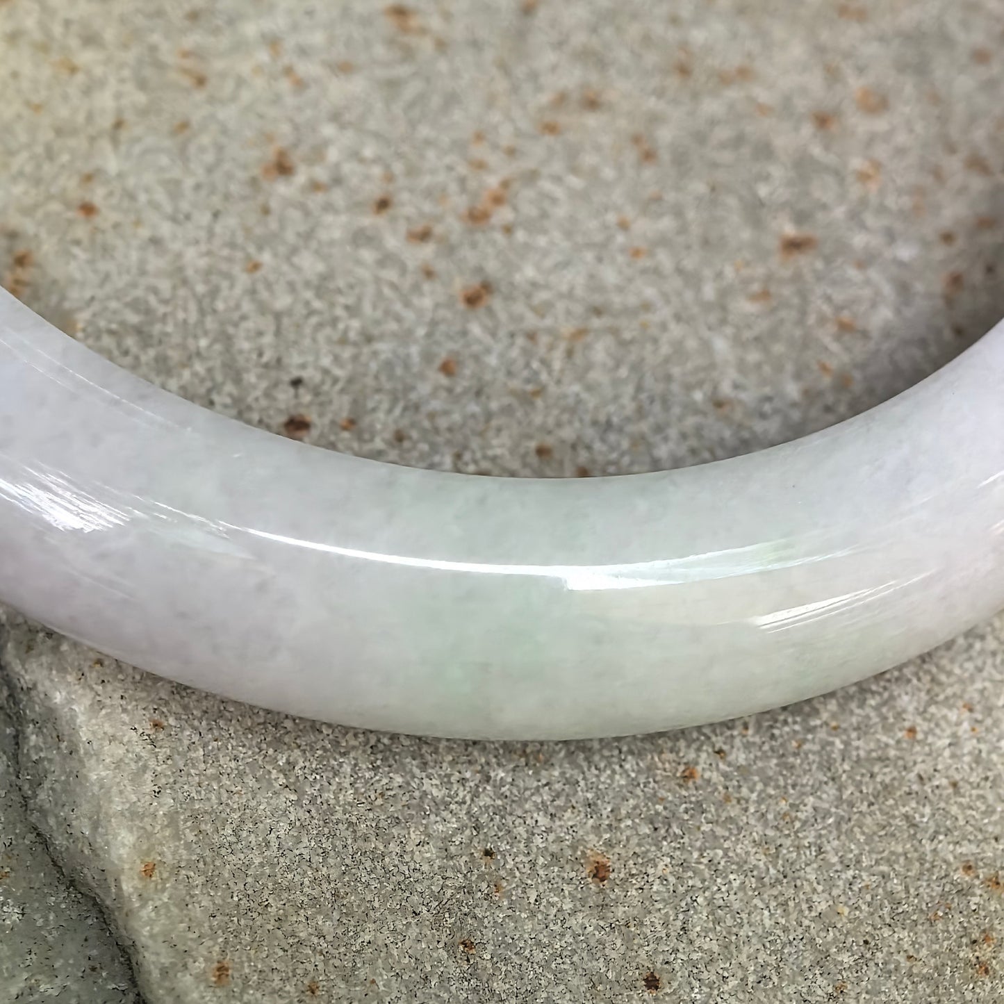 Glutinous Pale Lavender with Bright Green D-Shape Jadeite Bangle – 57mm