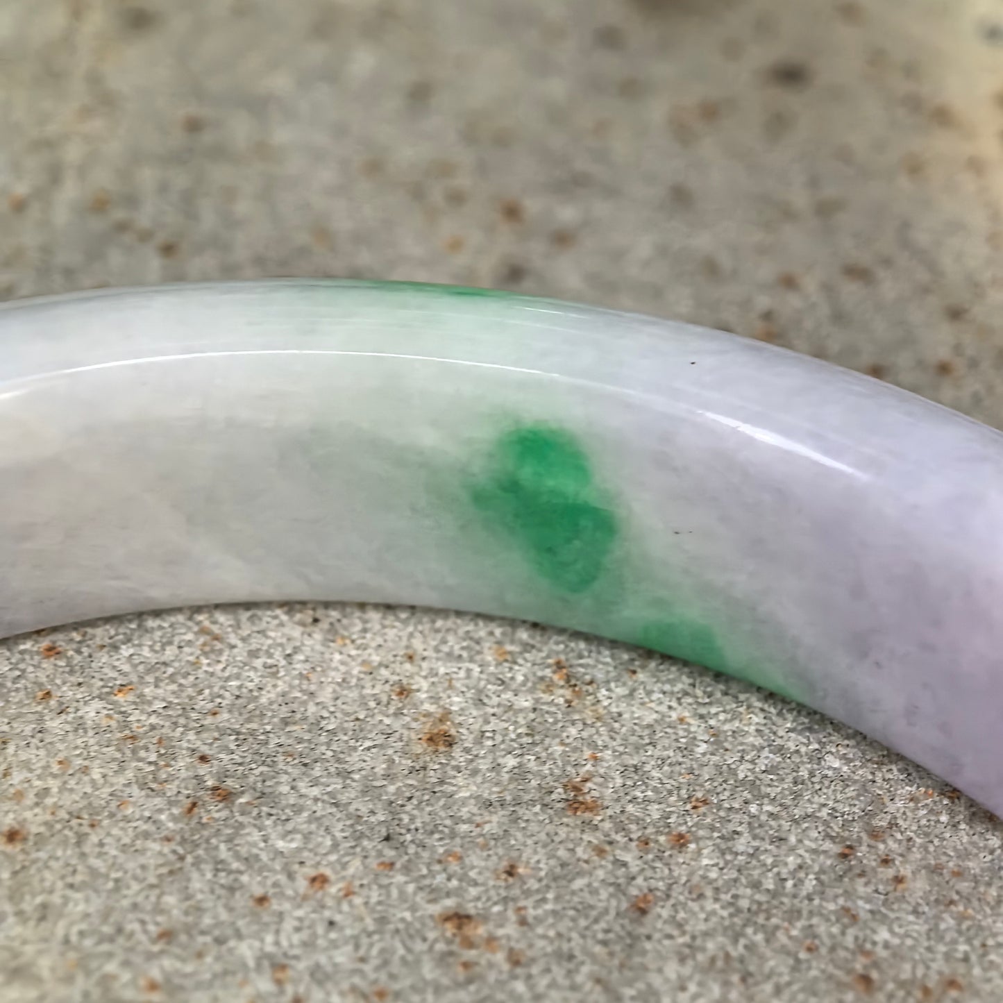 Glutinous Pale Lavender with Bright Green D-Shape Jadeite Bangle – 57mm