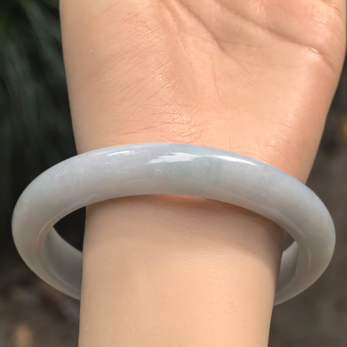 Fine Glutinous Pale Blue D-Shape Jadeite Bangle – 66mm