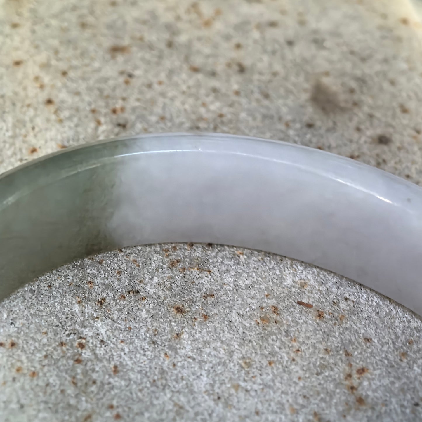 Glutinous Pale Lavender with Oil Green Oval Jadeite Bangle – 50mm