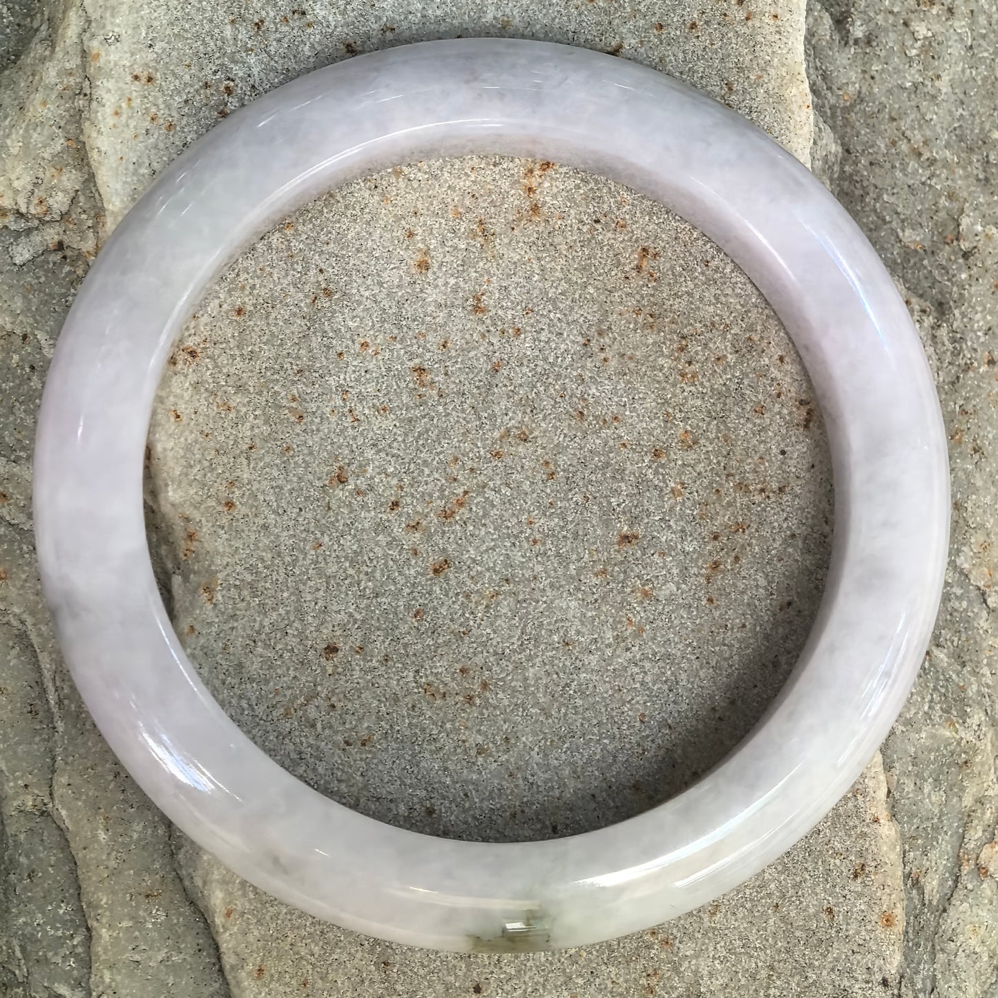 Glutinous Pale Lavender Dark Green Floating Flower D-Shape Jadeite Bangle – 54mm