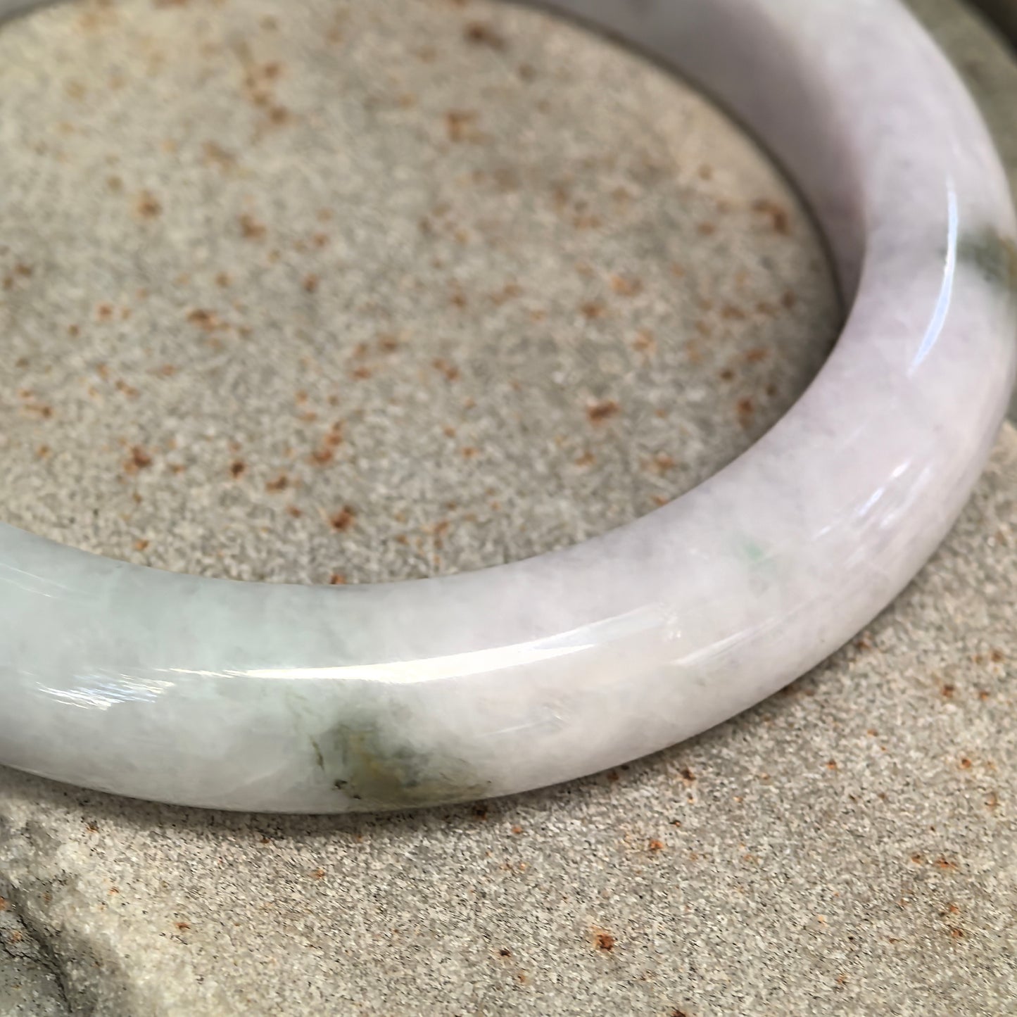 Glutinous Pale Lavender Dark Green Floating Flower D-Shape Jadeite Bangle – 54mm